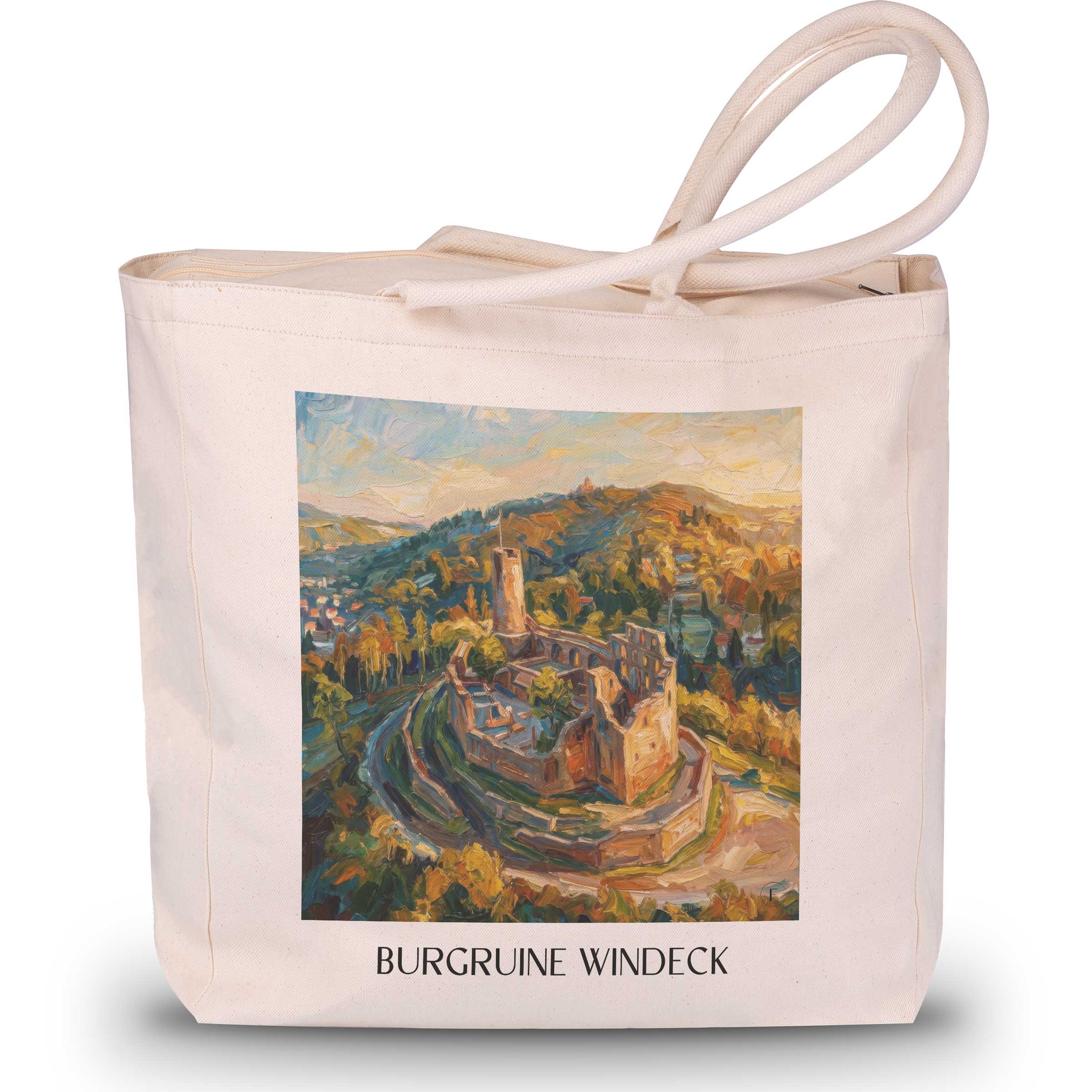 burgruine-windeck-weinheim-deutschland-einkaufstasche-oil-painting-oelgemaelde
