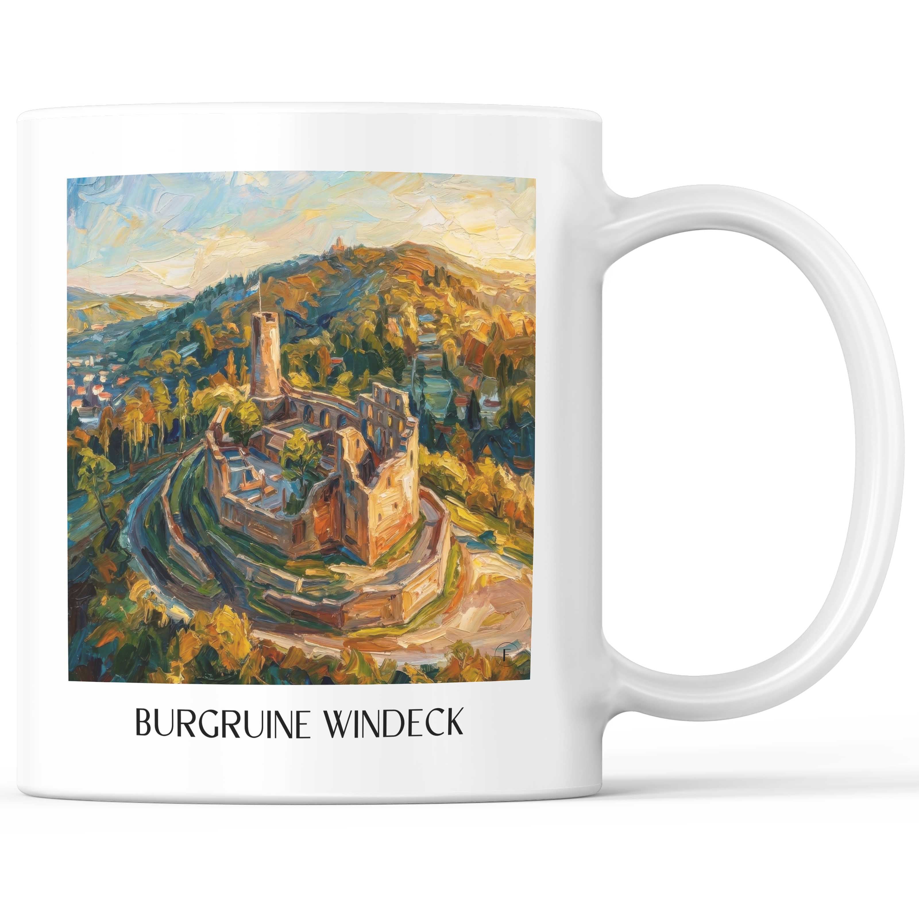 Burgruine Windeck Kaffeebecher - Weinheim - Deutschland Becher - Kaffeetasse im Ölgemälde Stil