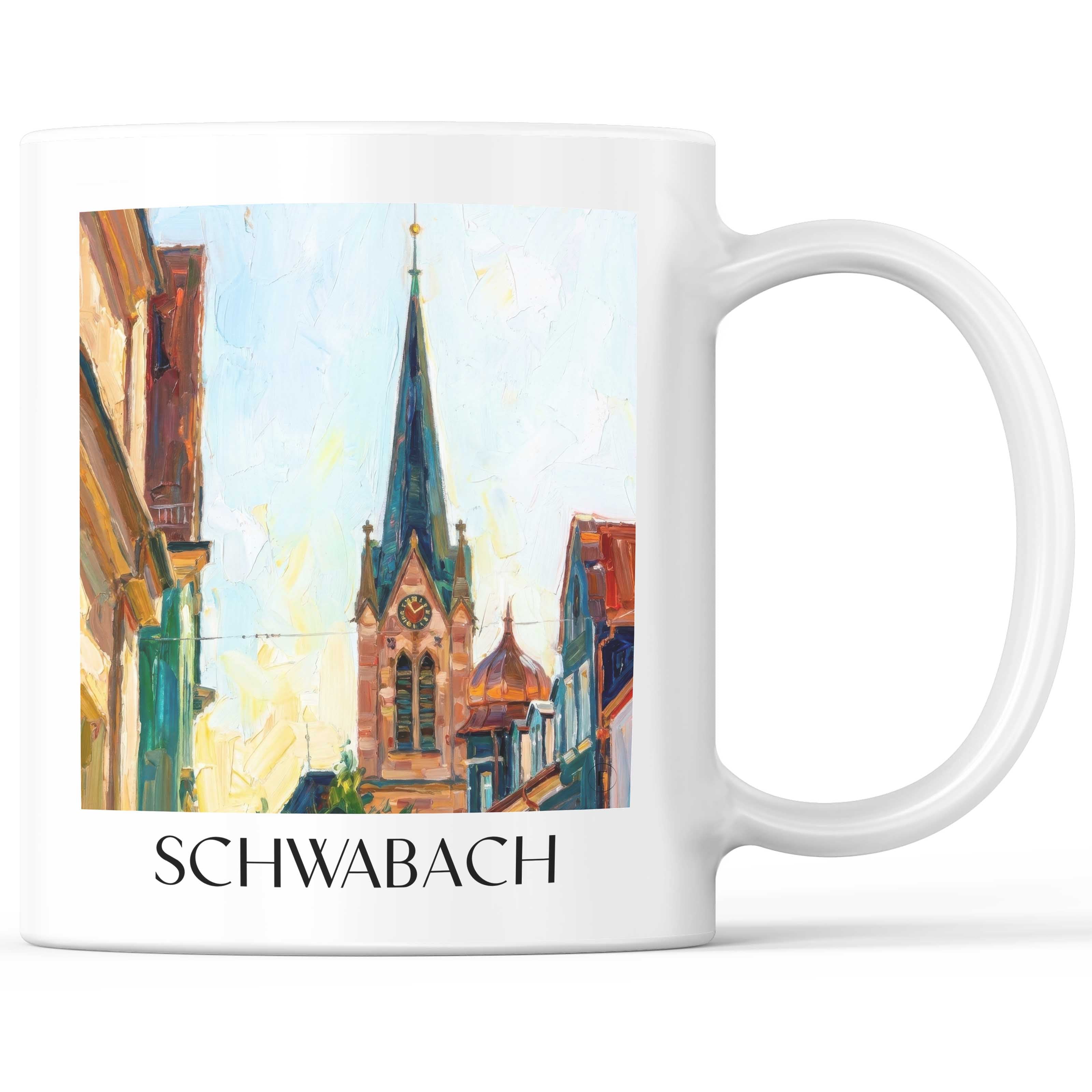 Schwabach Kaffeebecher - Mittelfranken - Deutschland Becher - Kaffeetasse im Ölgemälde Stil