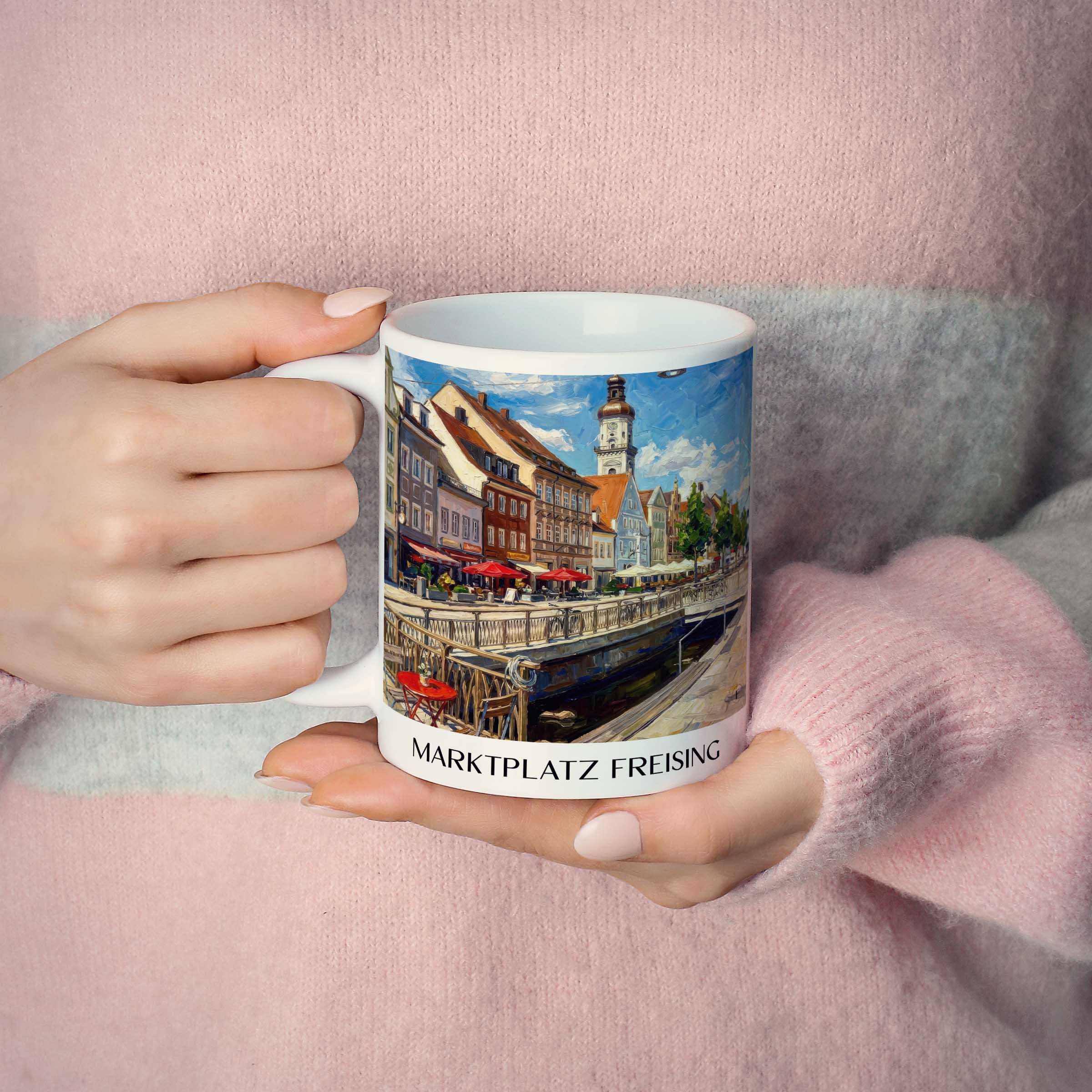 marktplatz-freising-deutschland-kaffeebecher-oil-painting-oelgemaelde