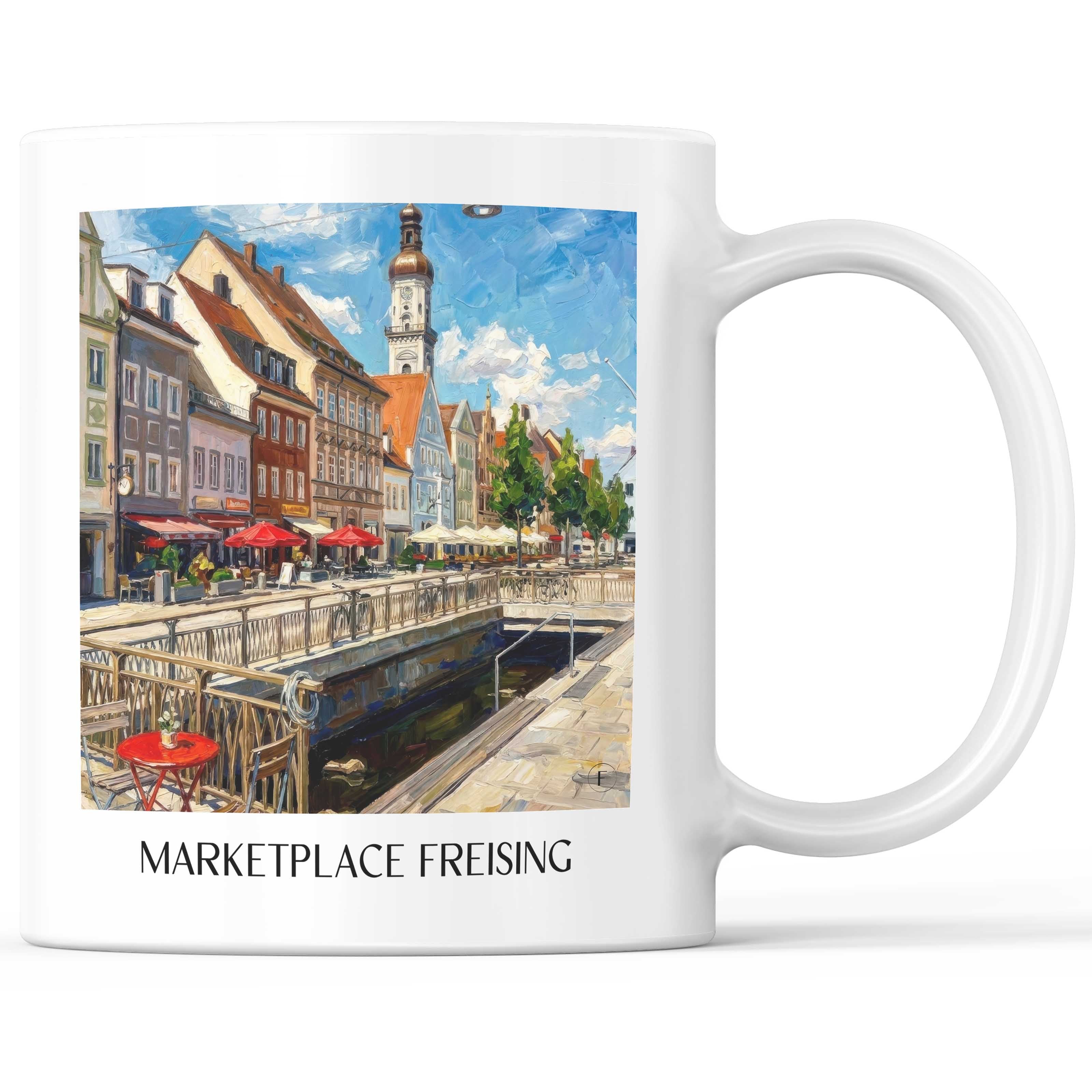 Marktplatz Kaffeebecher - Freising - Deutschland Becher - Kaffeetasse im Ölgemälde Stil