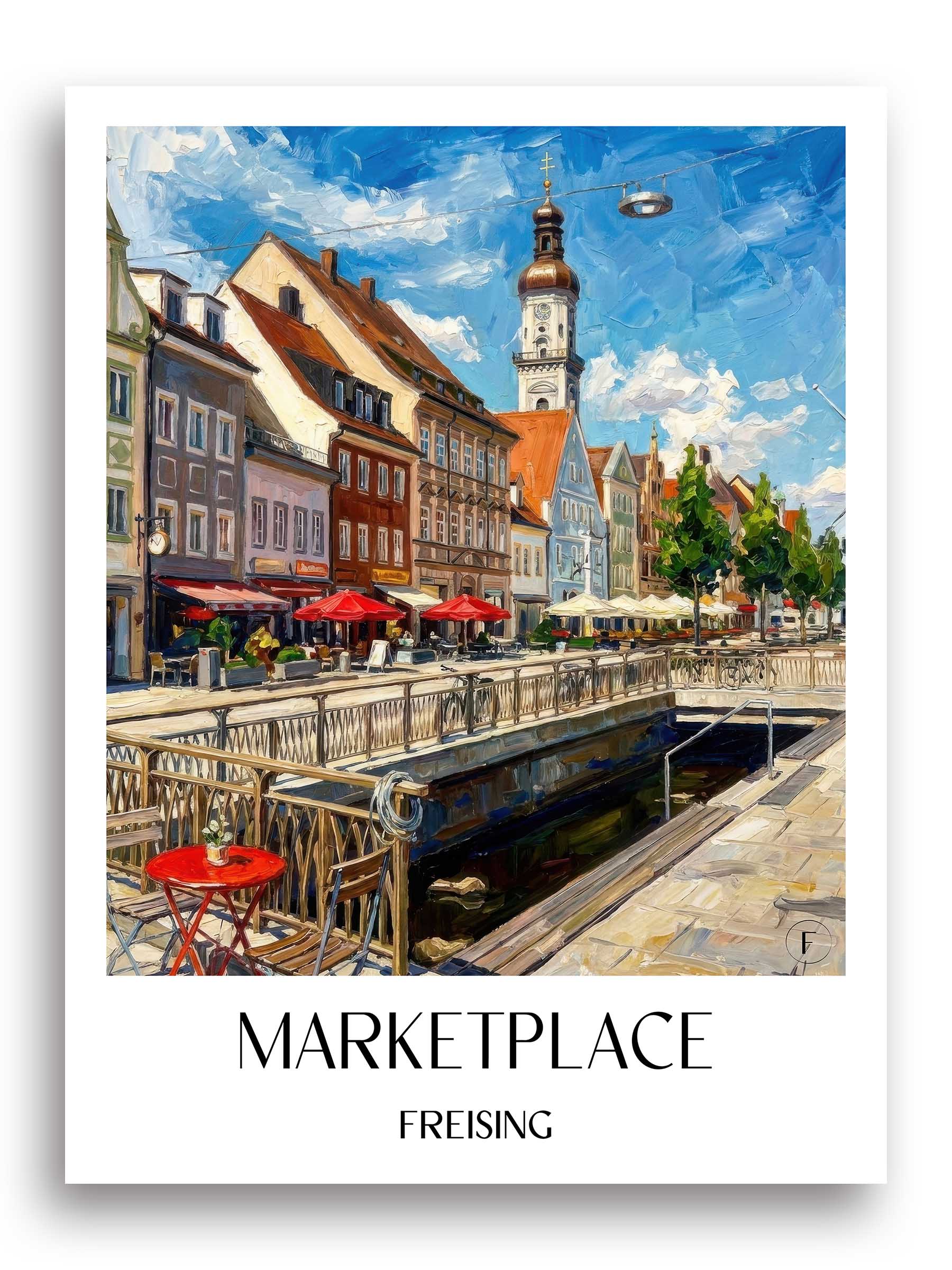 Marktplatz Poster - Freising - Deutschland Kunstdruck - Ölgemälde von A4 bis A1