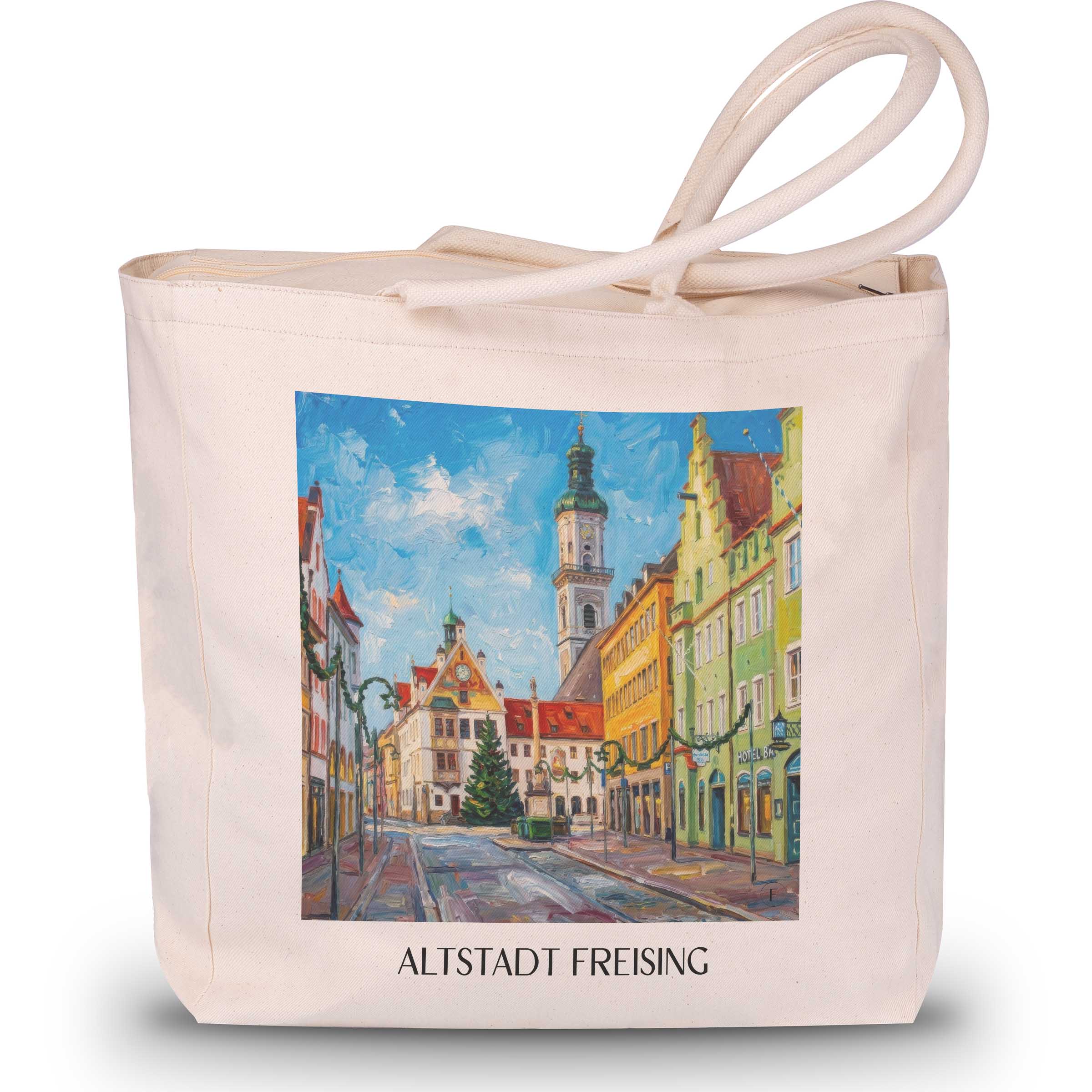 altstadt-freising-deutschland-einkaufstasche-oil-painting-oelgemaelde
