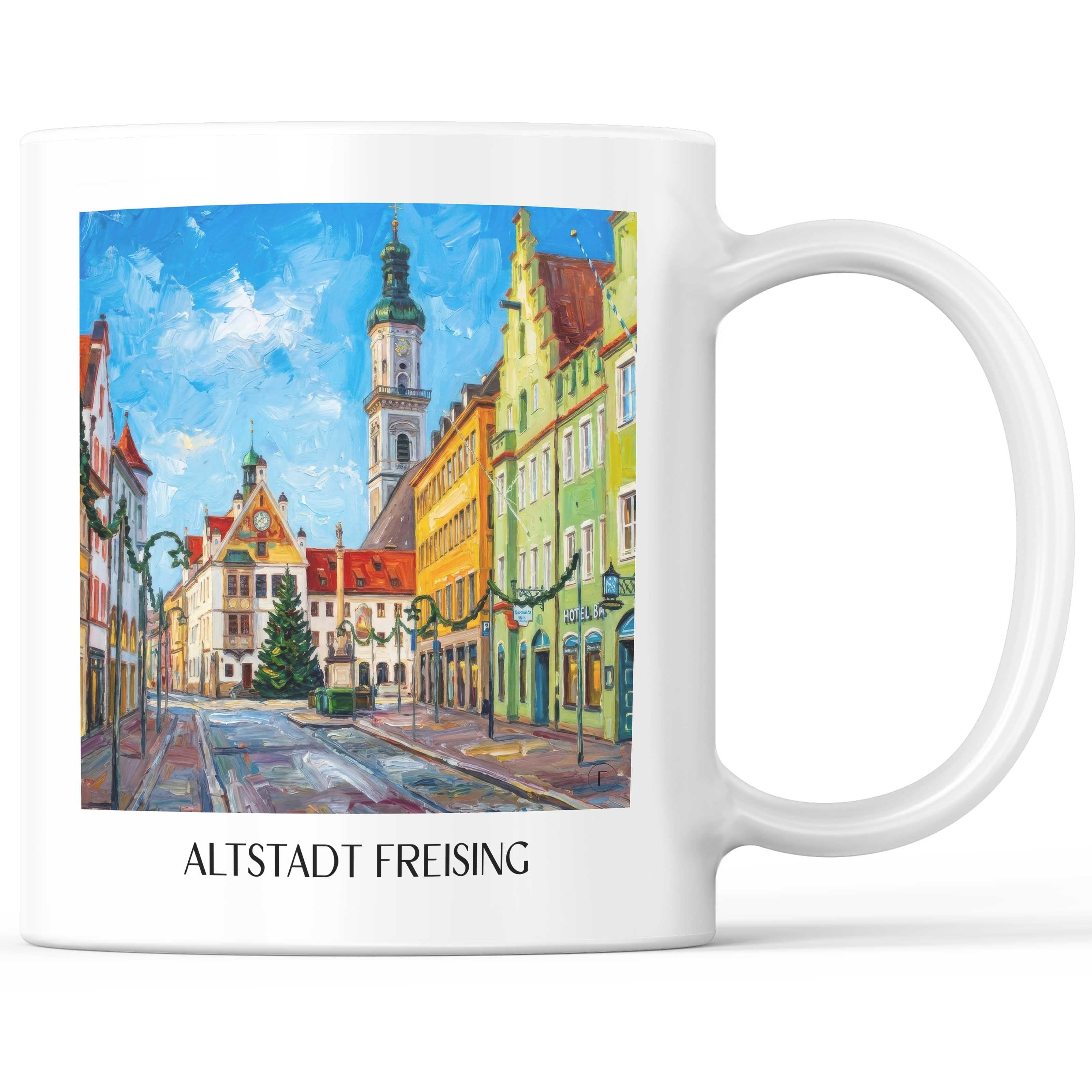 Altstadt Kaffeebecher - Freising - Deutschland Becher - Kaffeetasse im Ölgemälde Stil