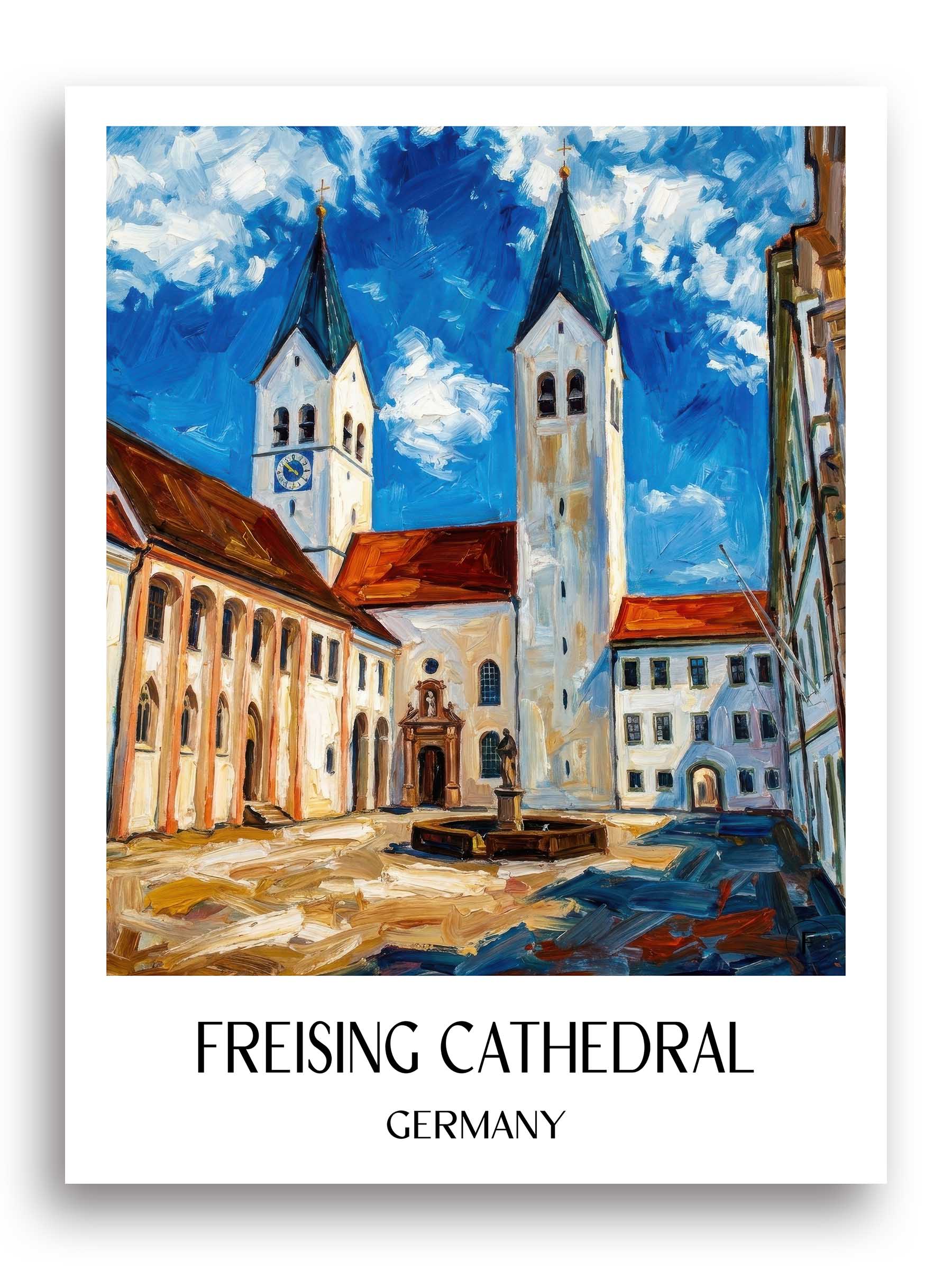 Freisinger Dom Poster - Oberbayern - Deutschland Kunstdruck - Ölgemälde von A4 bis A1