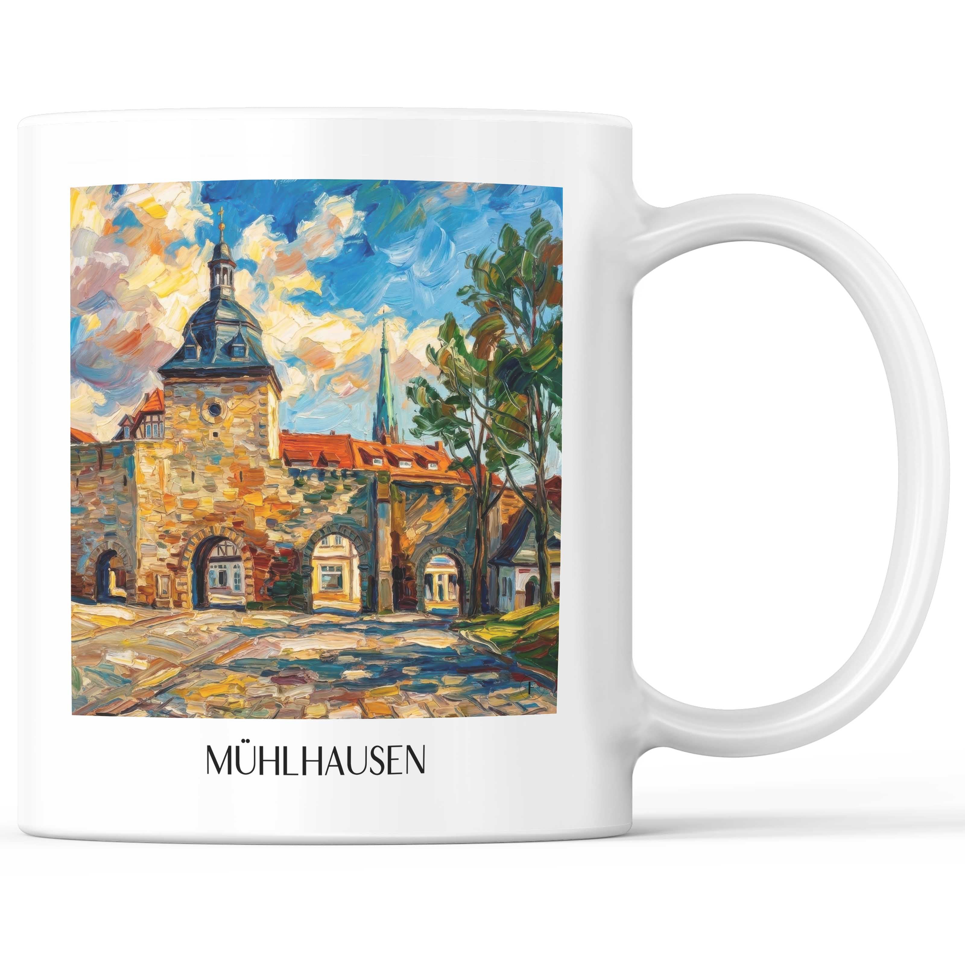 Mühlhausen Kaffeebecher - Thüringen - Deutschland Becher - Kaffeetasse im Ölgemälde Stil