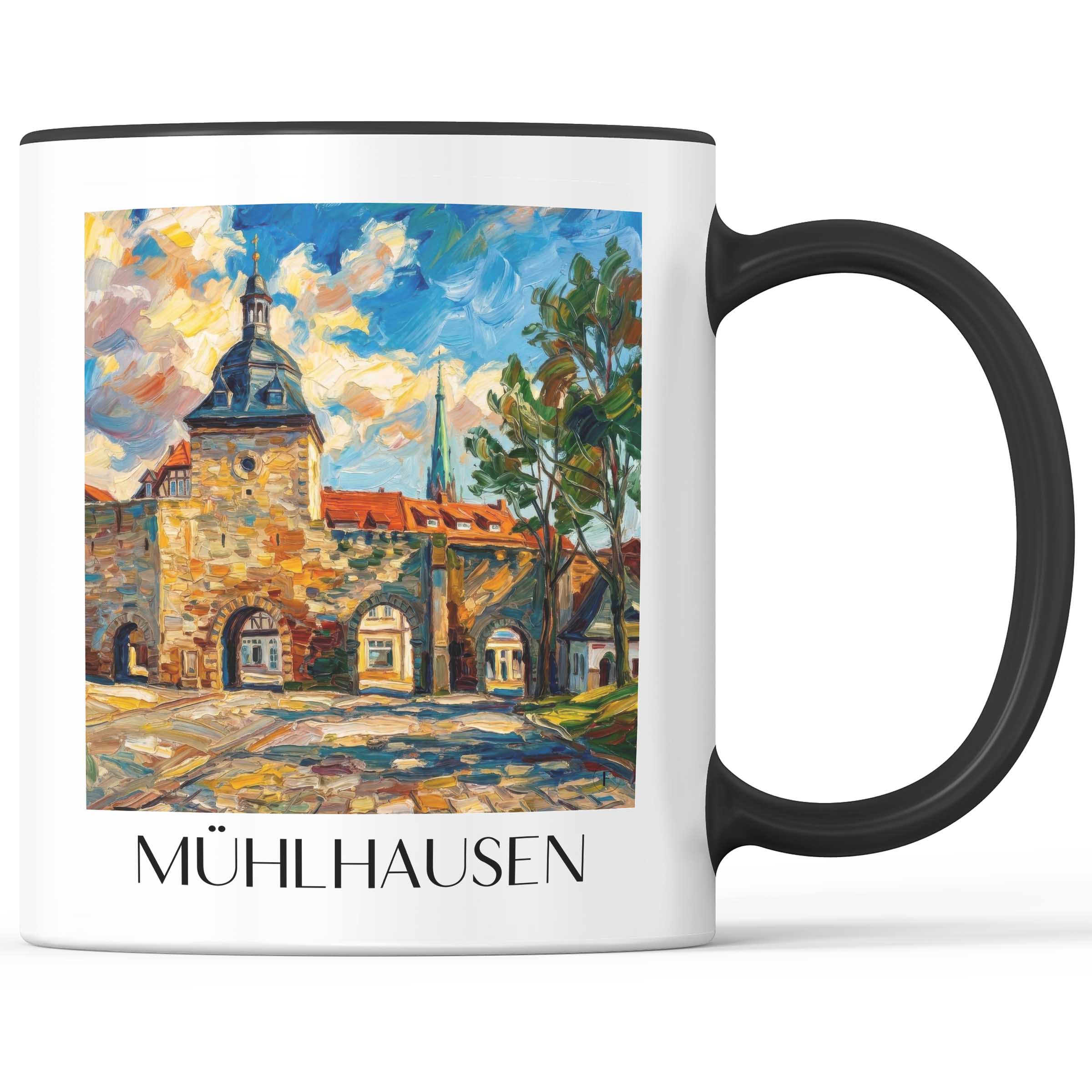Mühlhausen Kaffeebecher - Thüringen - Deutschland Becher - Kaffeetasse im Ölgemälde Stil