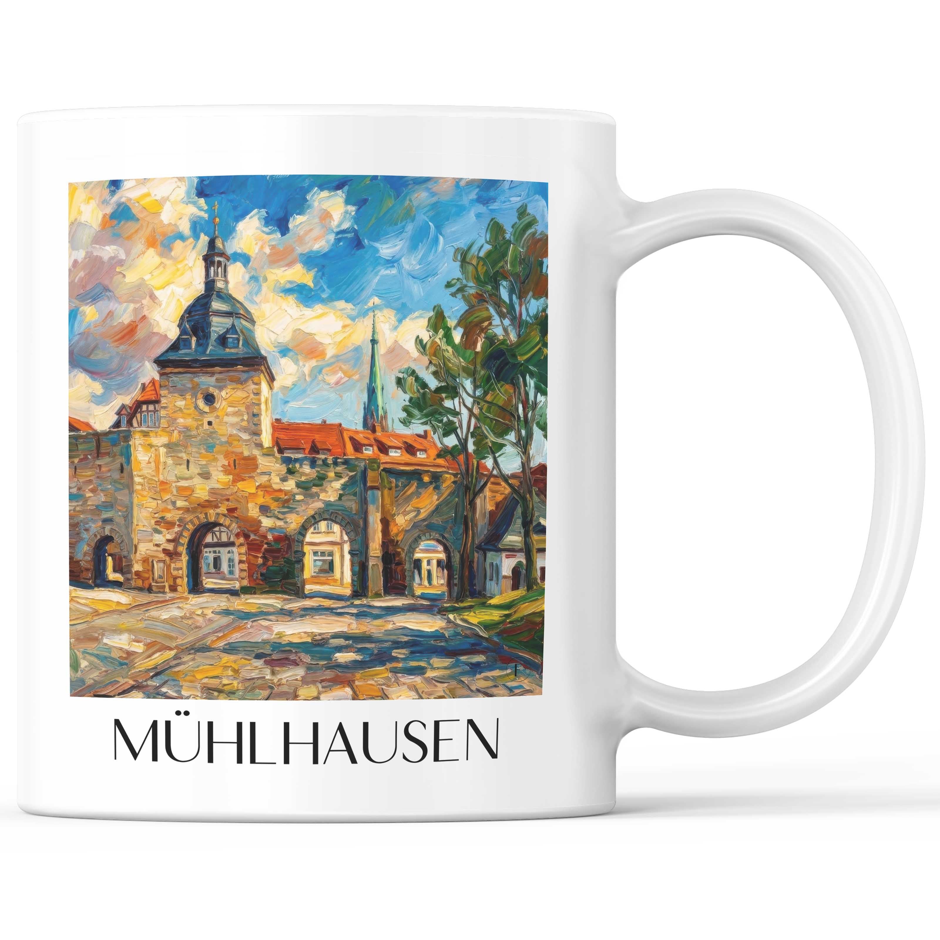 Mühlhausen Kaffeebecher - Thüringen - Deutschland Becher - Kaffeetasse im Ölgemälde Stil