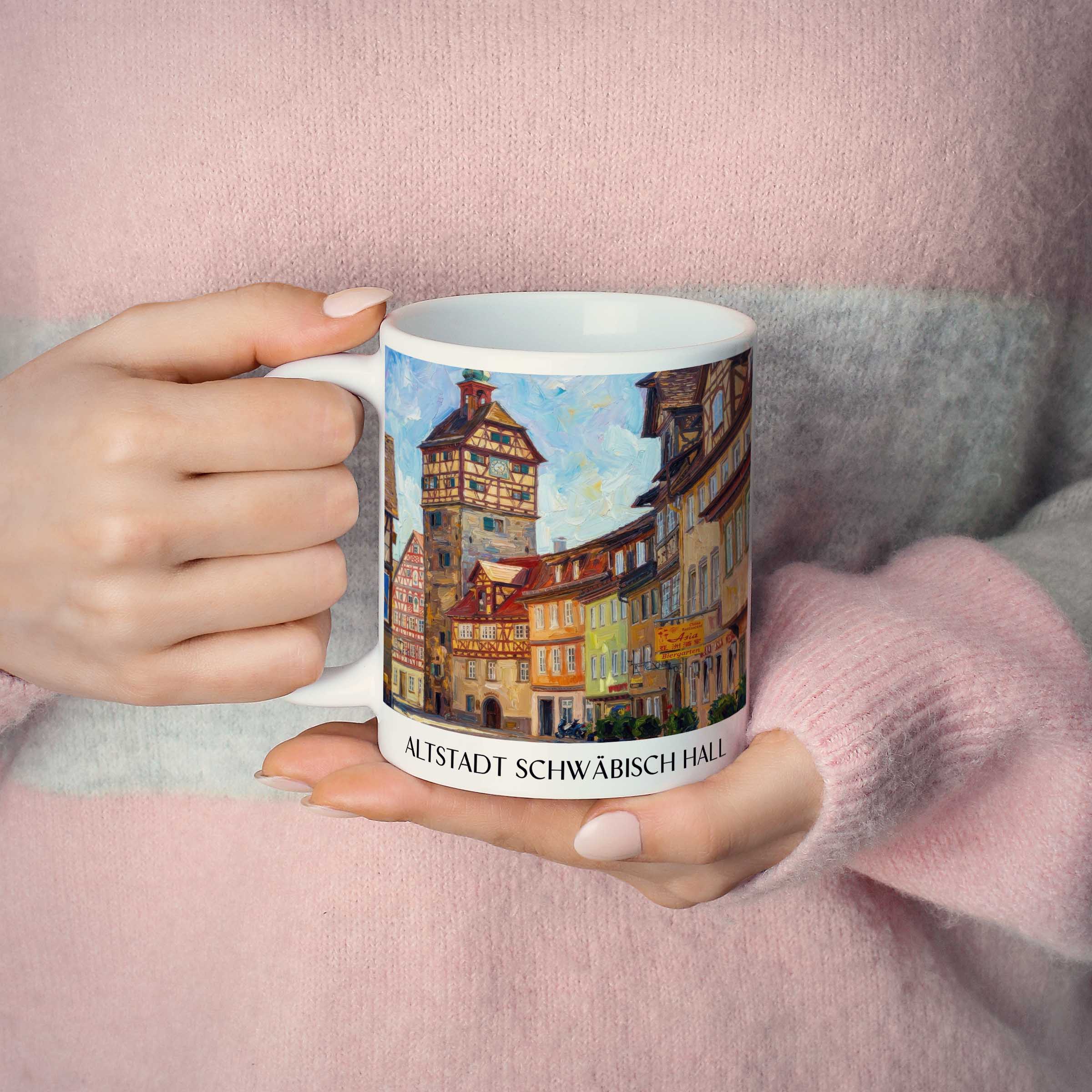 altstadt-schwäbisch-hall-deutschland-kaffeebecher-oil-painting-oelgemaelde