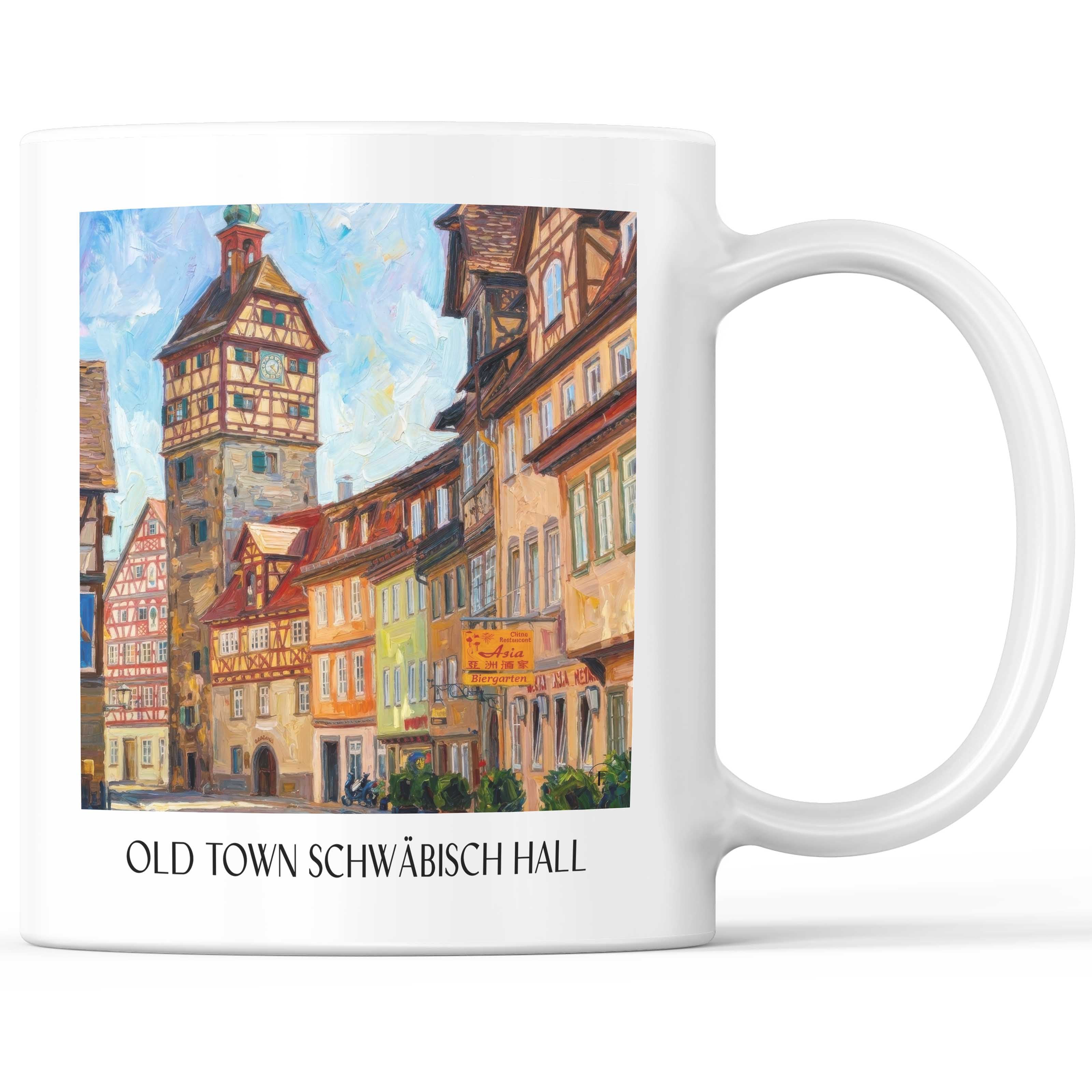 Altstadt Kaffeebecher - Schwäbisch Hall - Deutschland Becher - Kaffeetasse im Ölgemälde Stil