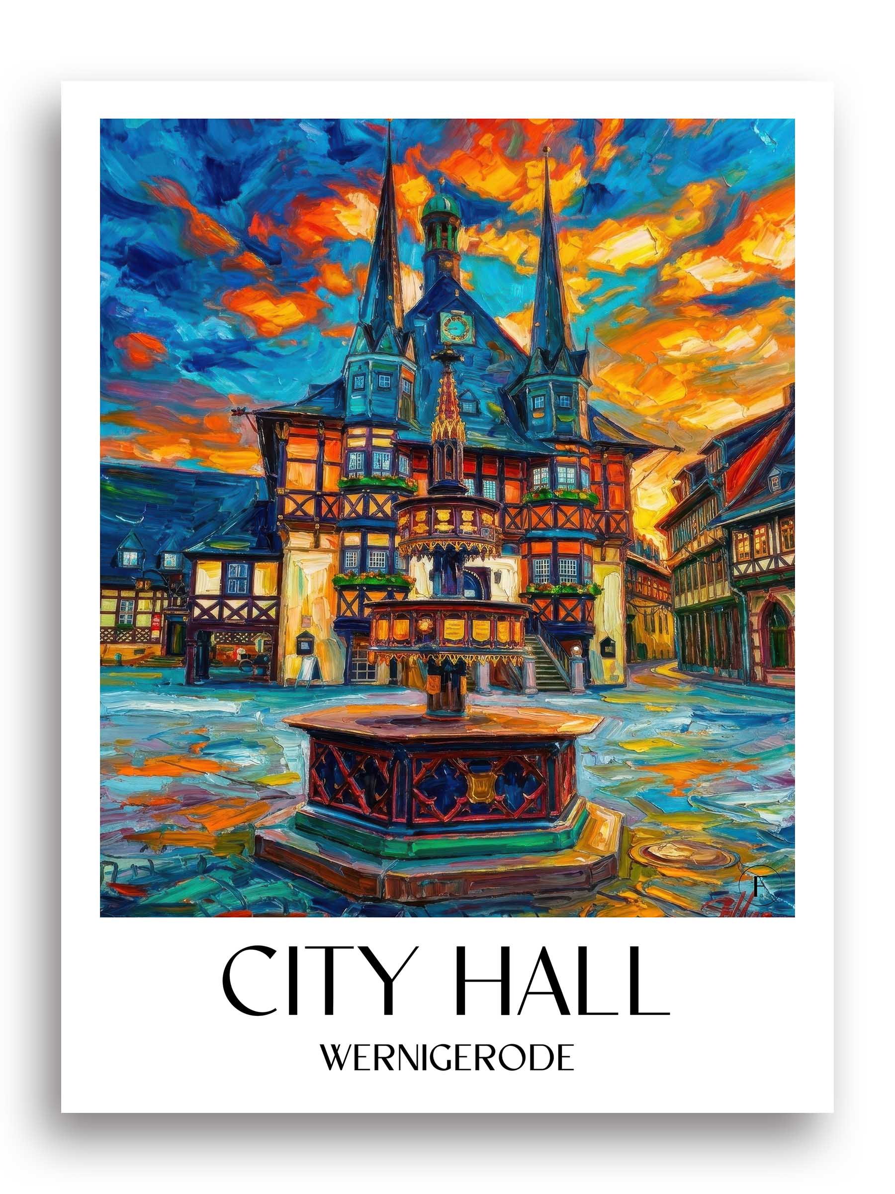 Rathaus Poster - Wernigerode - Deutschland Kunstdruck - Ölgemälde von A4 bis A1