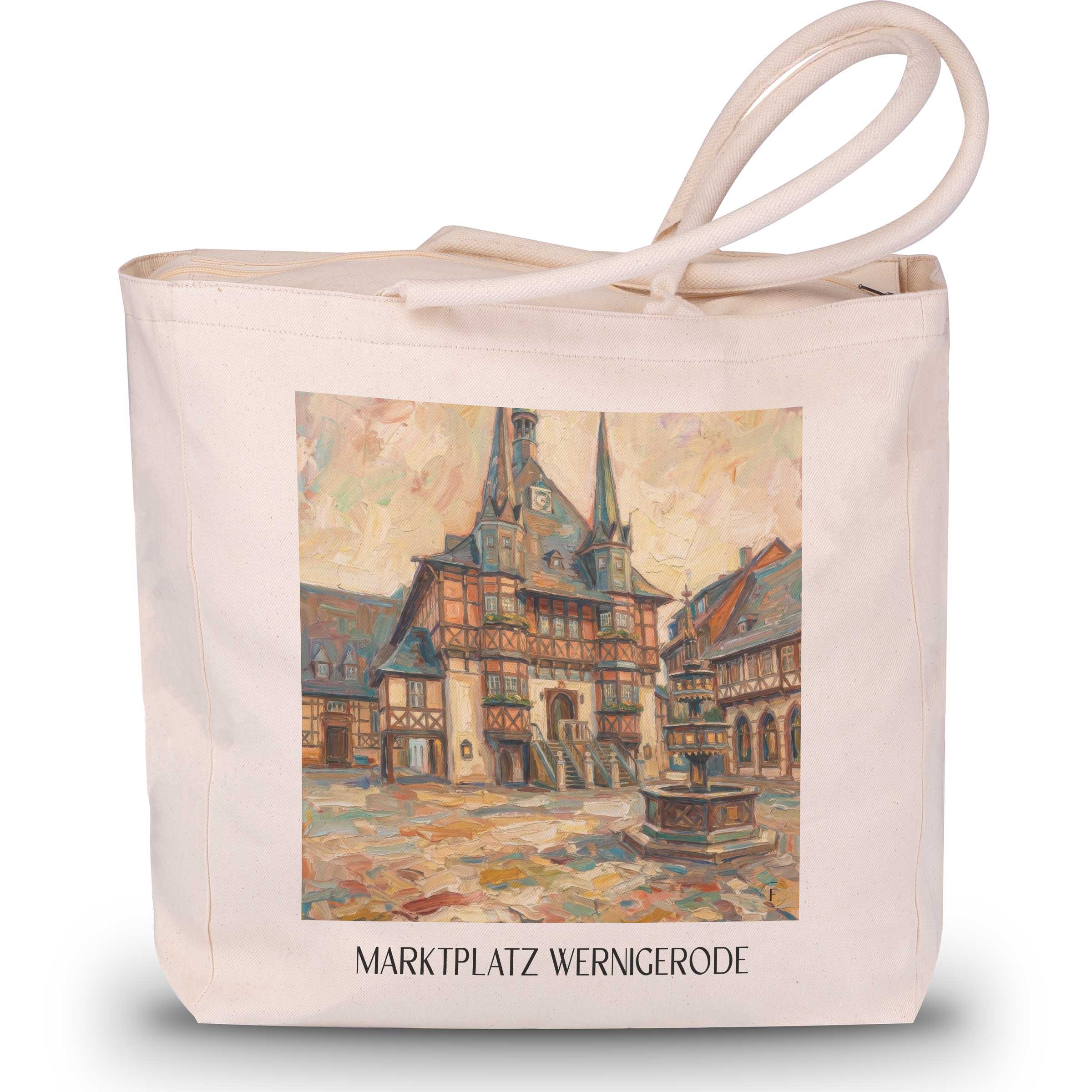 marktplatz-wernigerode-deutschland-einkaufstasche-oil-painting-oelgemaelde