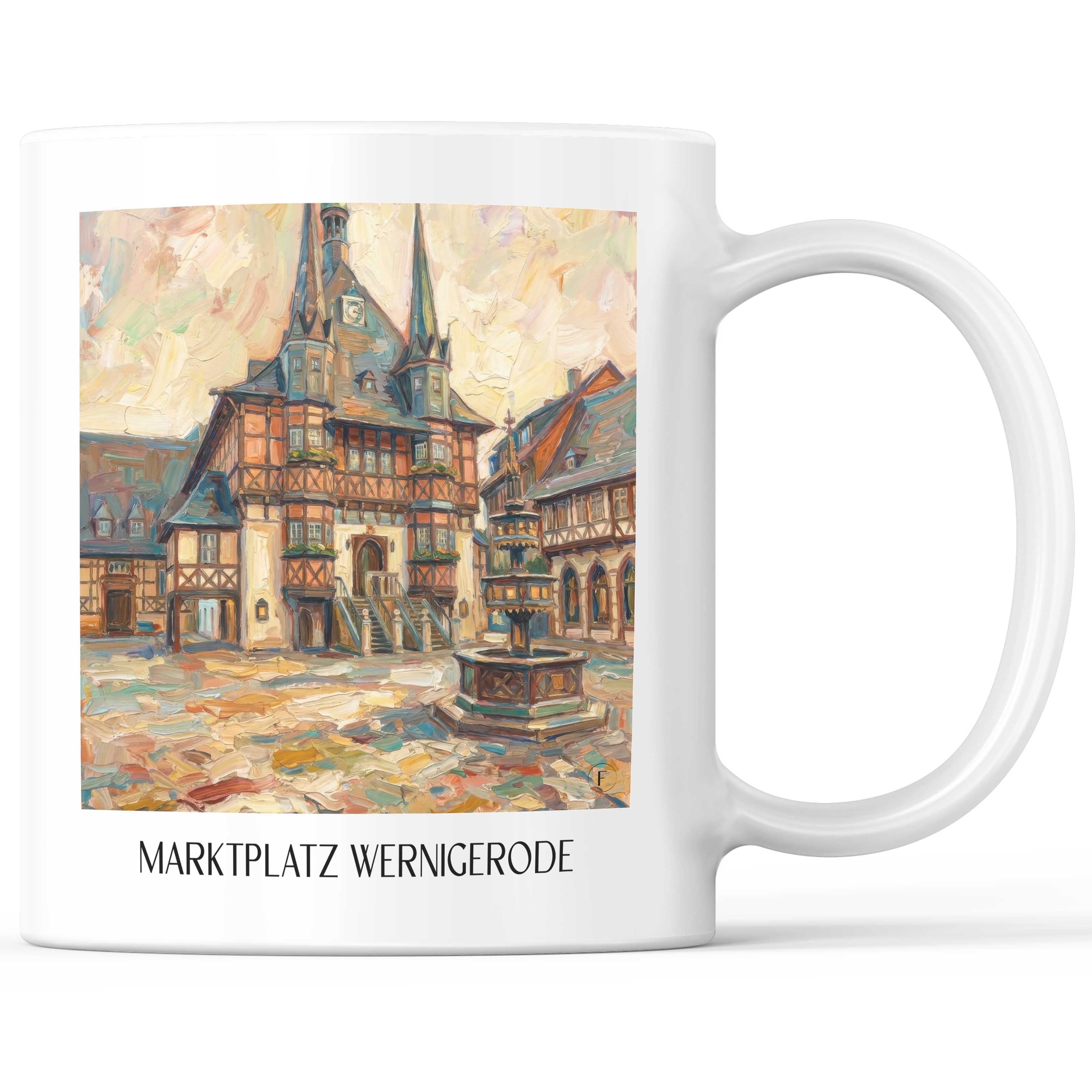 Marktplatz Kaffeebecher - Wernigerode - Deutschland Becher - Kaffeetasse im Ölgemälde Stil