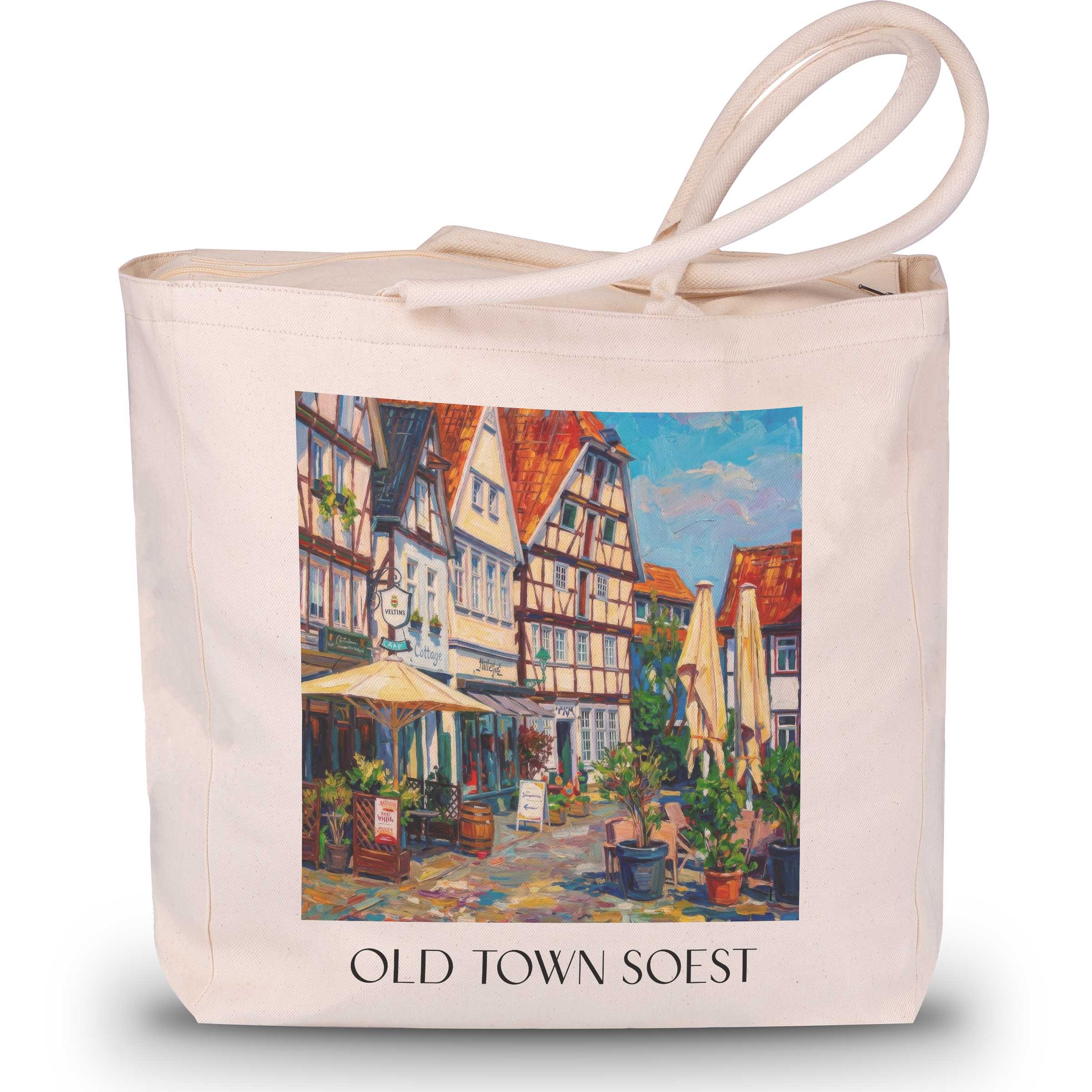 Altstadt Shopping Tasche - Soest - Deutschland Tote Bag - Einkaufstasche im Ölgemälde Stil