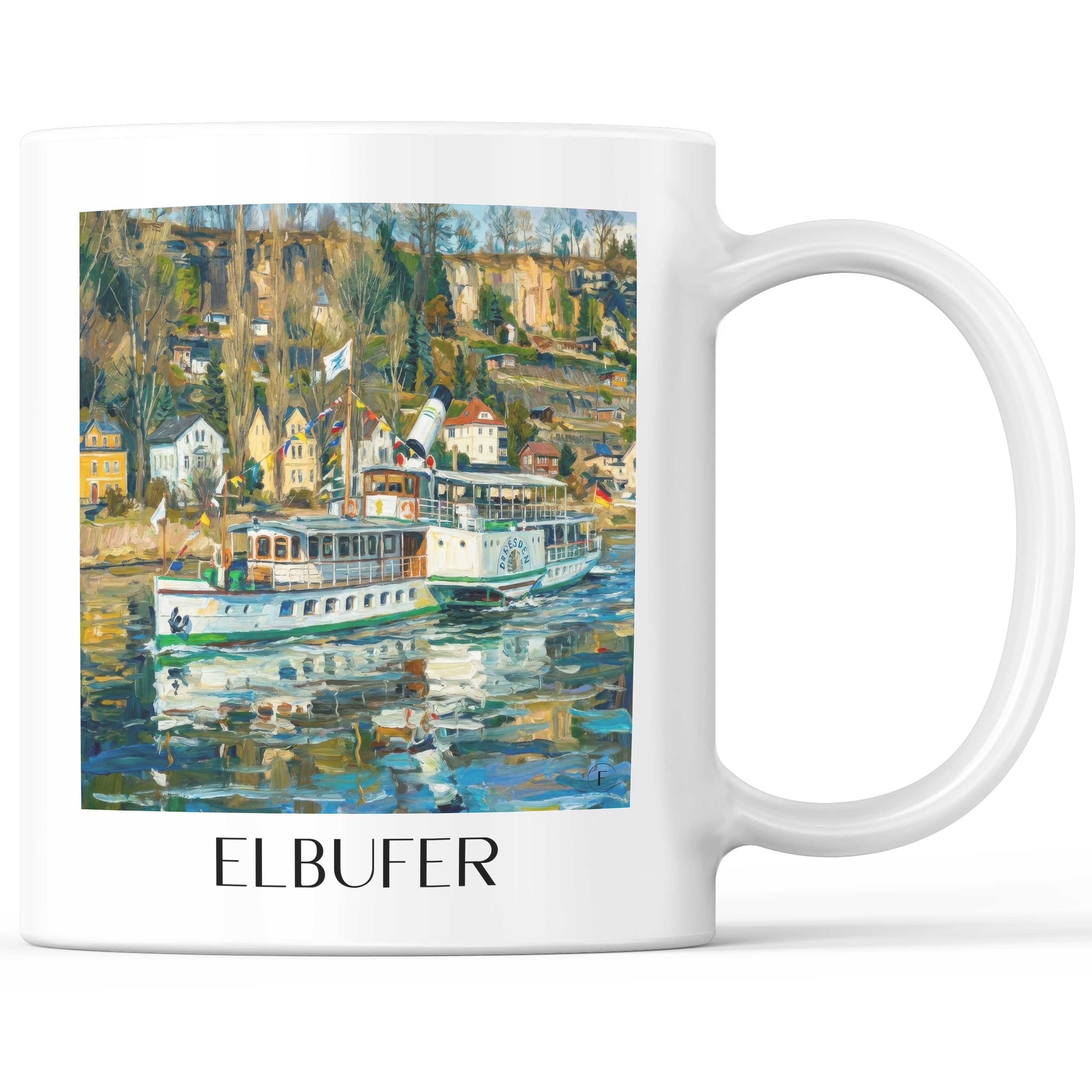 Elbufer Kaffeebecher - Pirna - Deutschland Becher - Kaffeetasse im Ölgemälde Stil