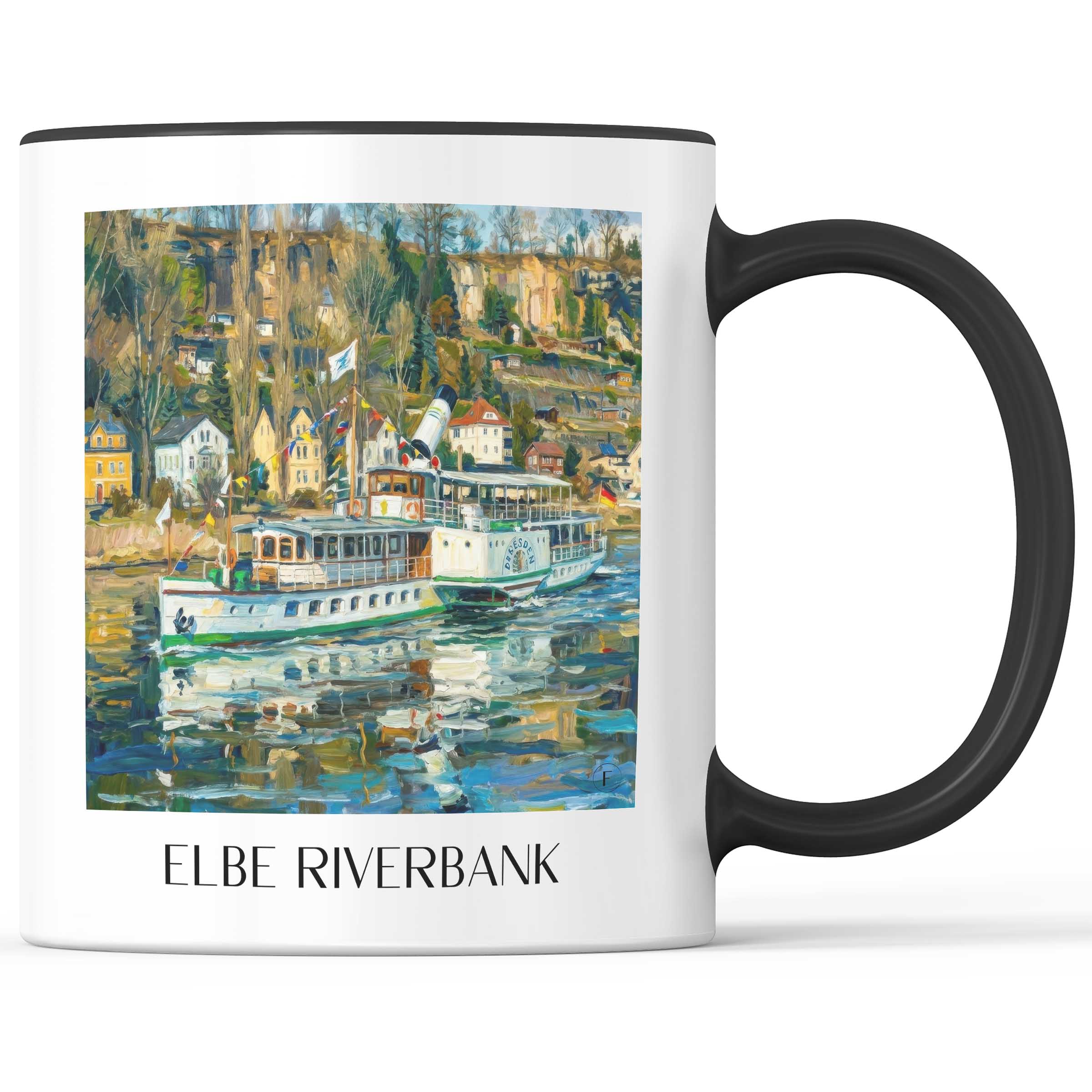 Elbufer Kaffeebecher - Pirna - Deutschland Becher - Kaffeetasse im Ölgemälde Stil