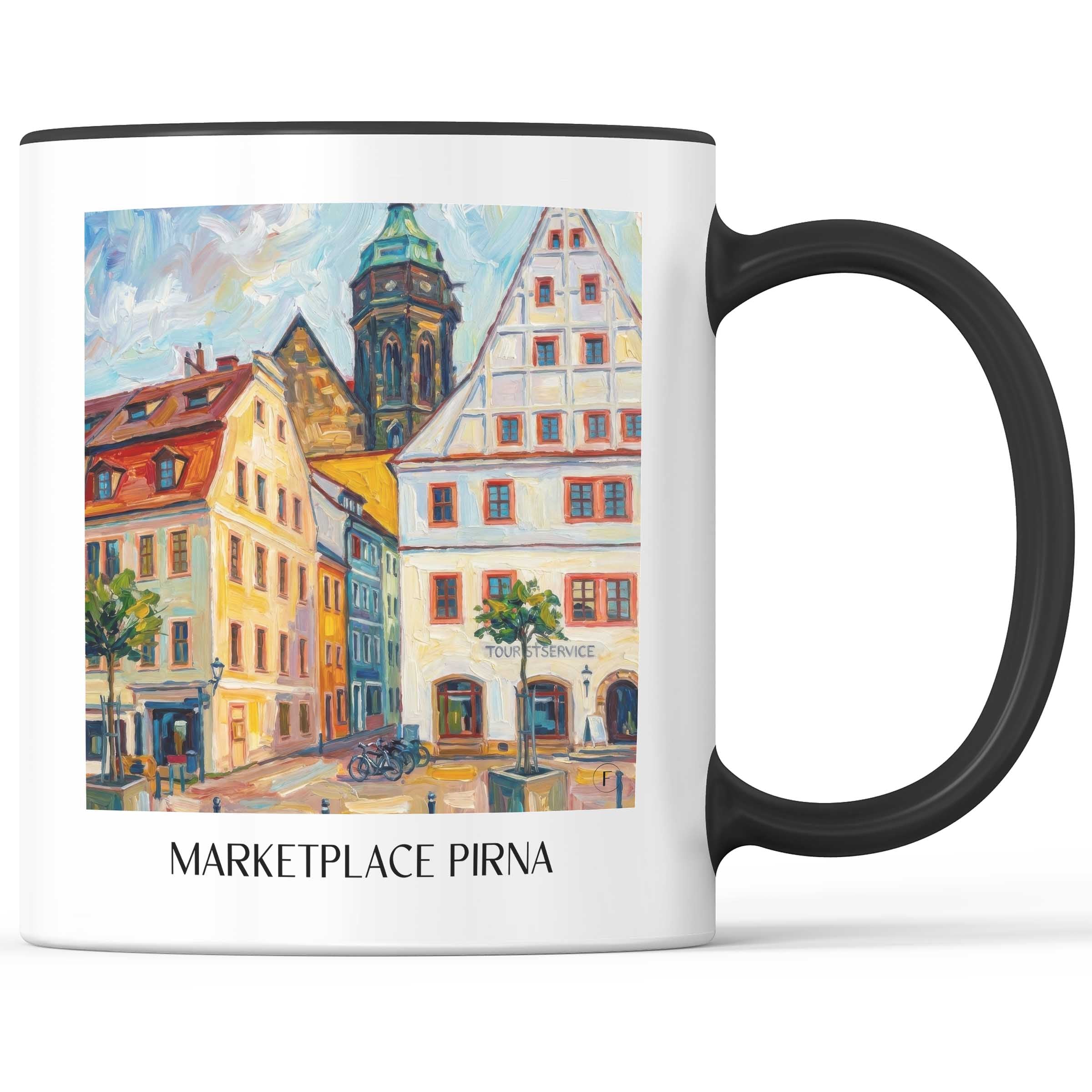 Marktplatz Kaffeebecher - Pirna - Deutschland Becher - Kaffeetasse im Ölgemälde Stil