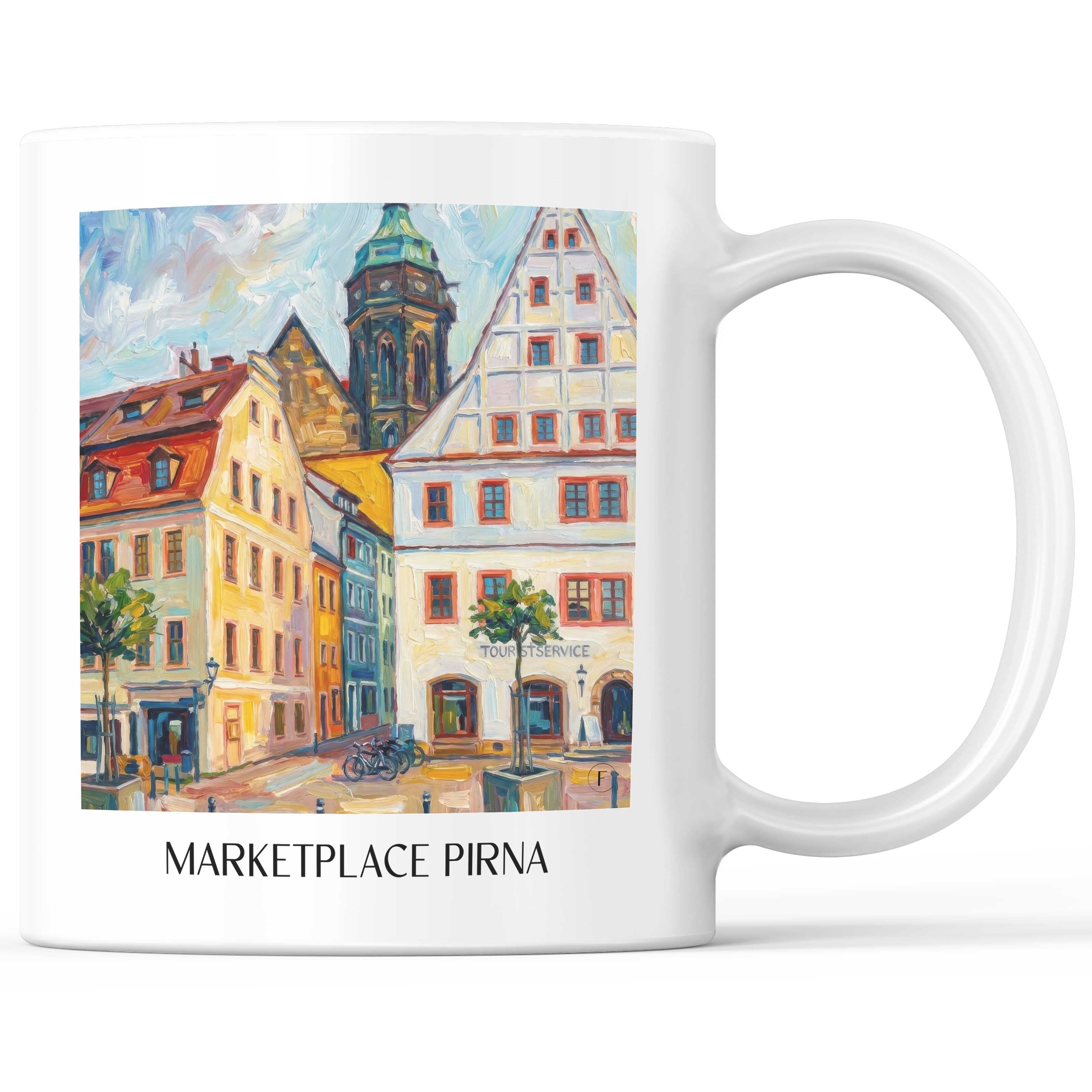 Marktplatz Kaffeebecher - Pirna - Deutschland Becher - Kaffeetasse im Ölgemälde Stil