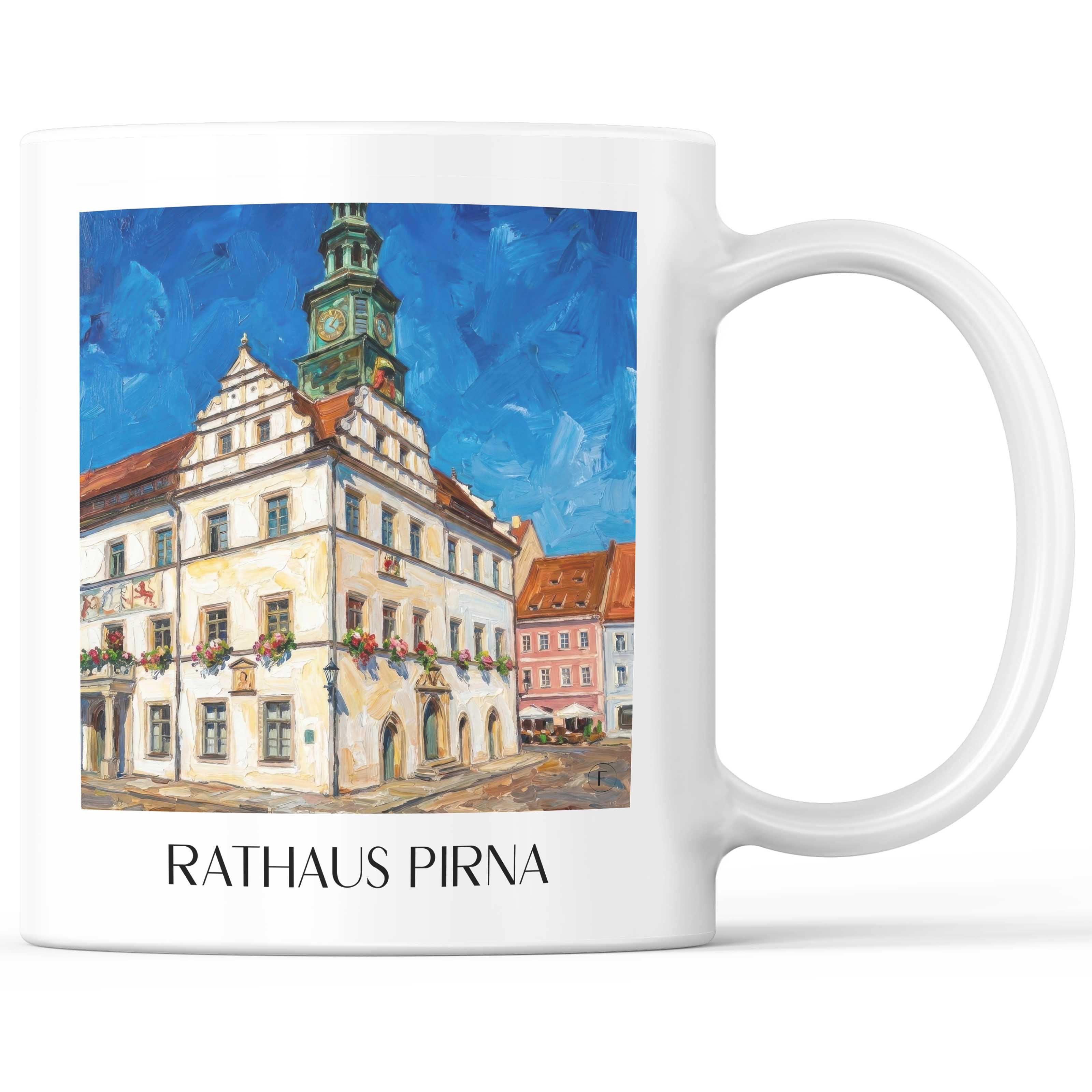 Rathaus Kaffeebecher - Pirna - Deutschland Becher - Kaffeetasse im Ölgemälde Stil