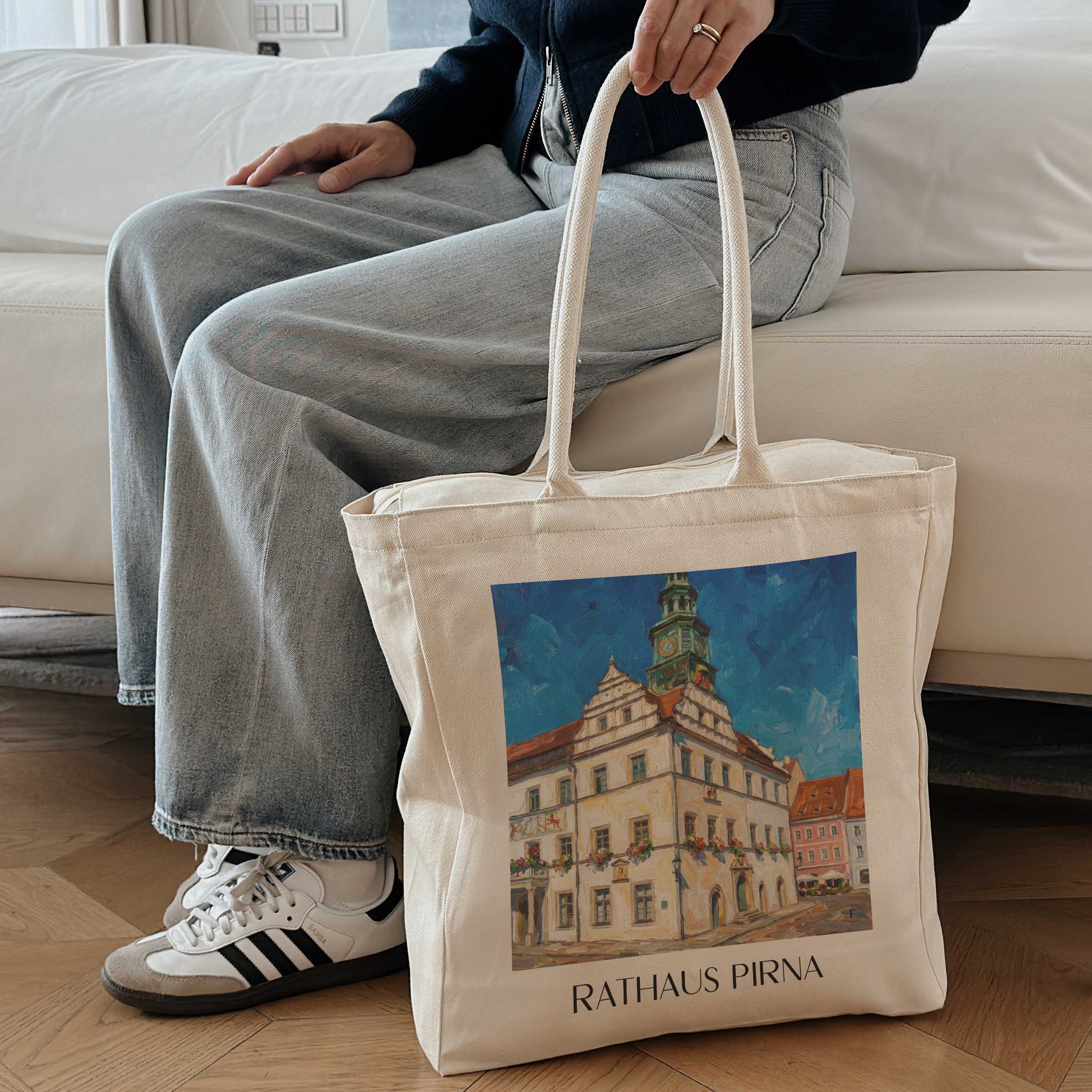 rathaus-pirna-deutschland-einkaufstasche-oil-painting-oelgemaelde
