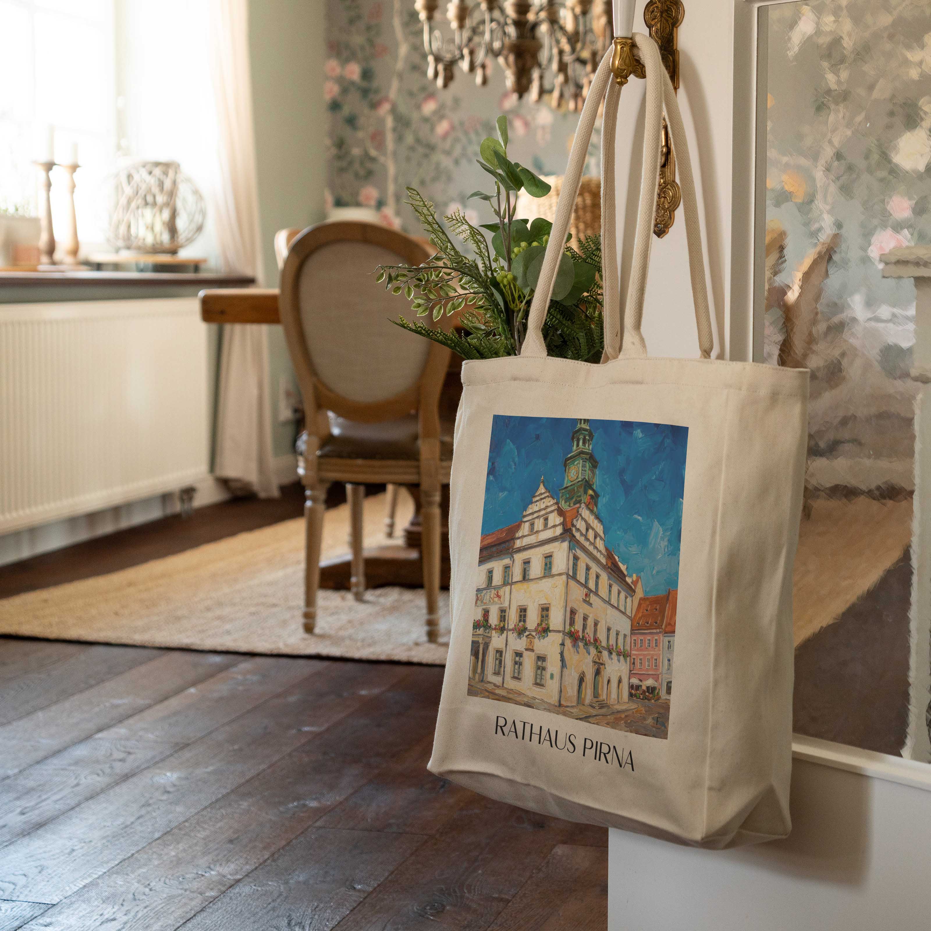 rathaus-pirna-deutschland-einkaufstasche-oil-painting-oelgemaelde