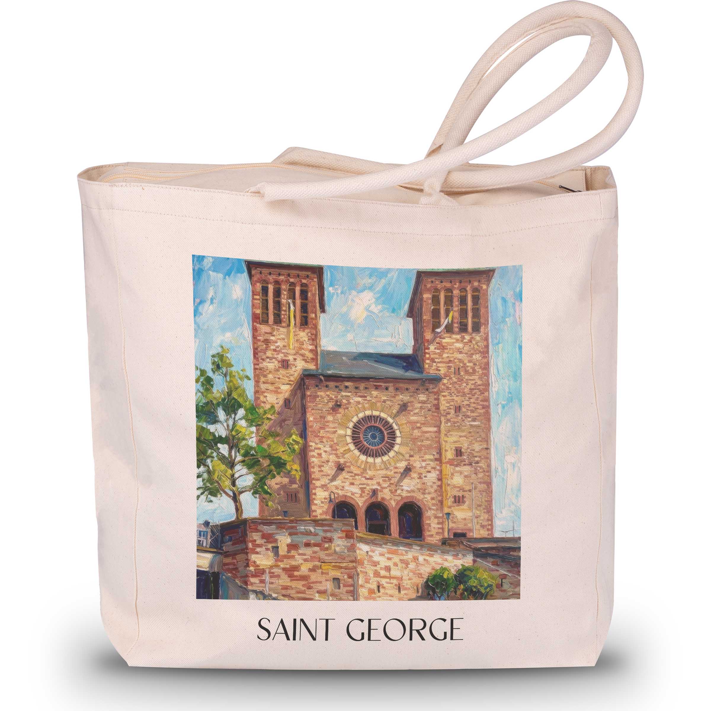 Sankt Georg Shopping Tasche - Bensheim - Deutschland Tote Bag - Einkaufstasche im Ölgemälde Stil