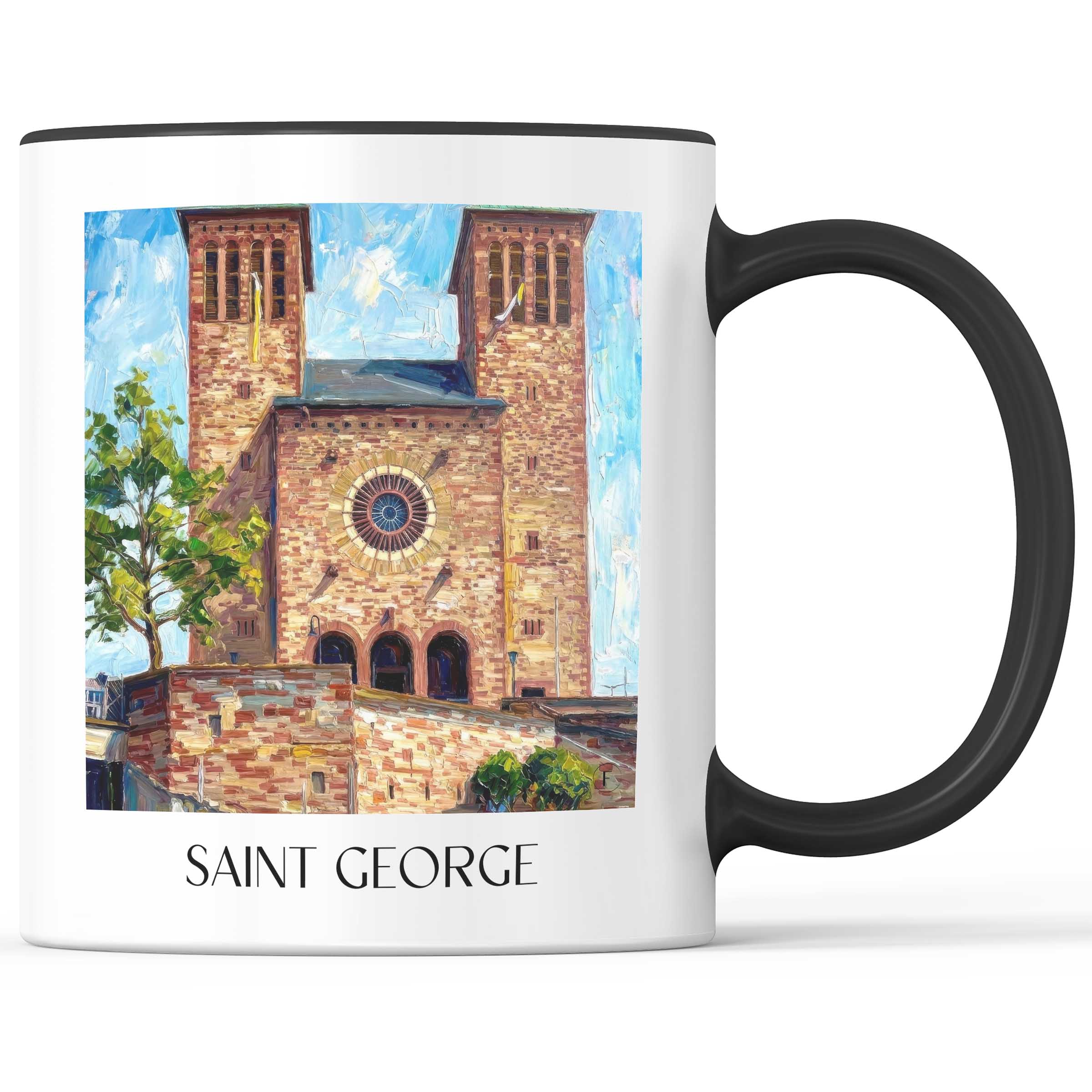 Sankt Georg Kaffeebecher - Bensheim - Deutschland Becher - Kaffeetasse im Ölgemälde Stil