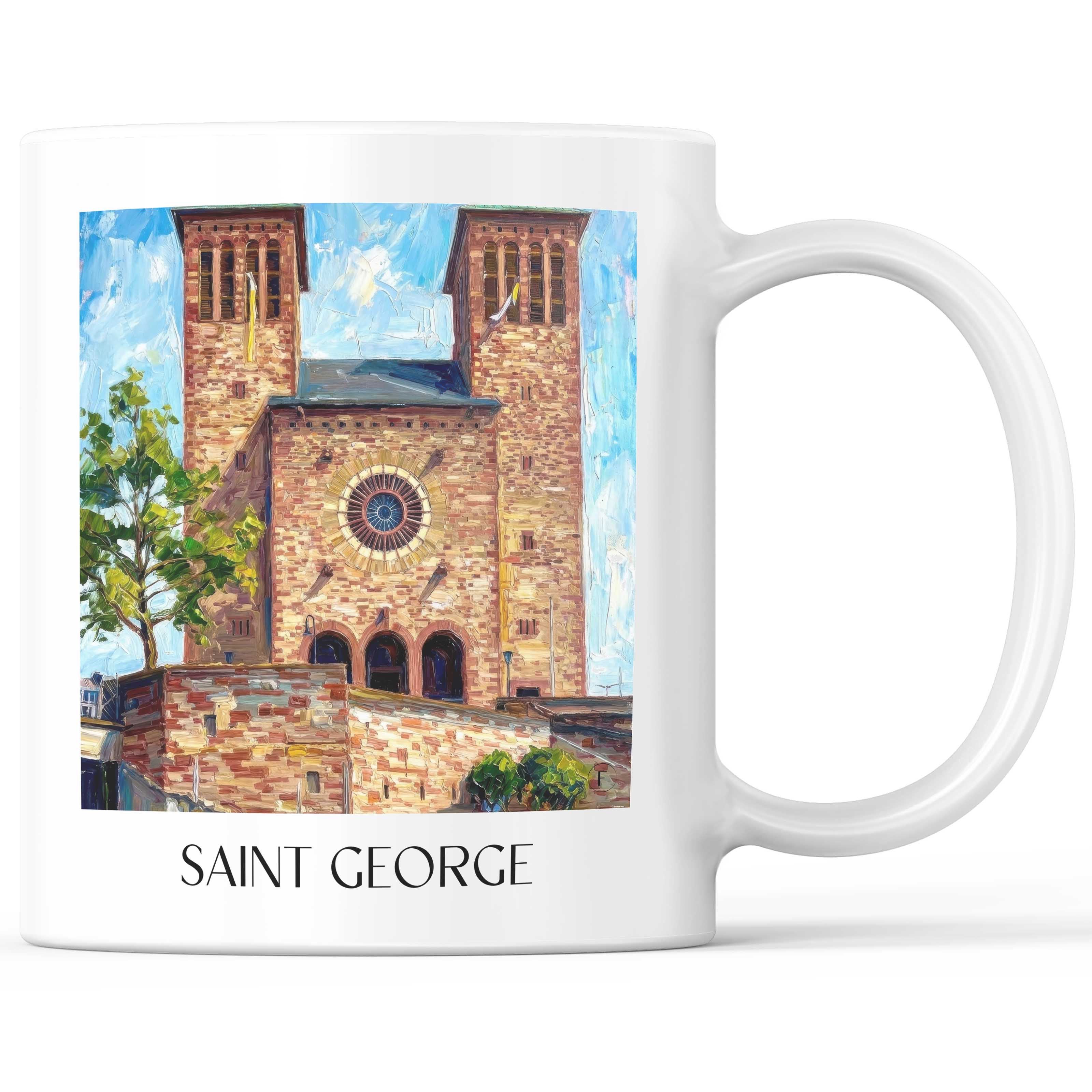 Sankt Georg Kaffeebecher - Bensheim - Deutschland Becher - Kaffeetasse im Ölgemälde Stil