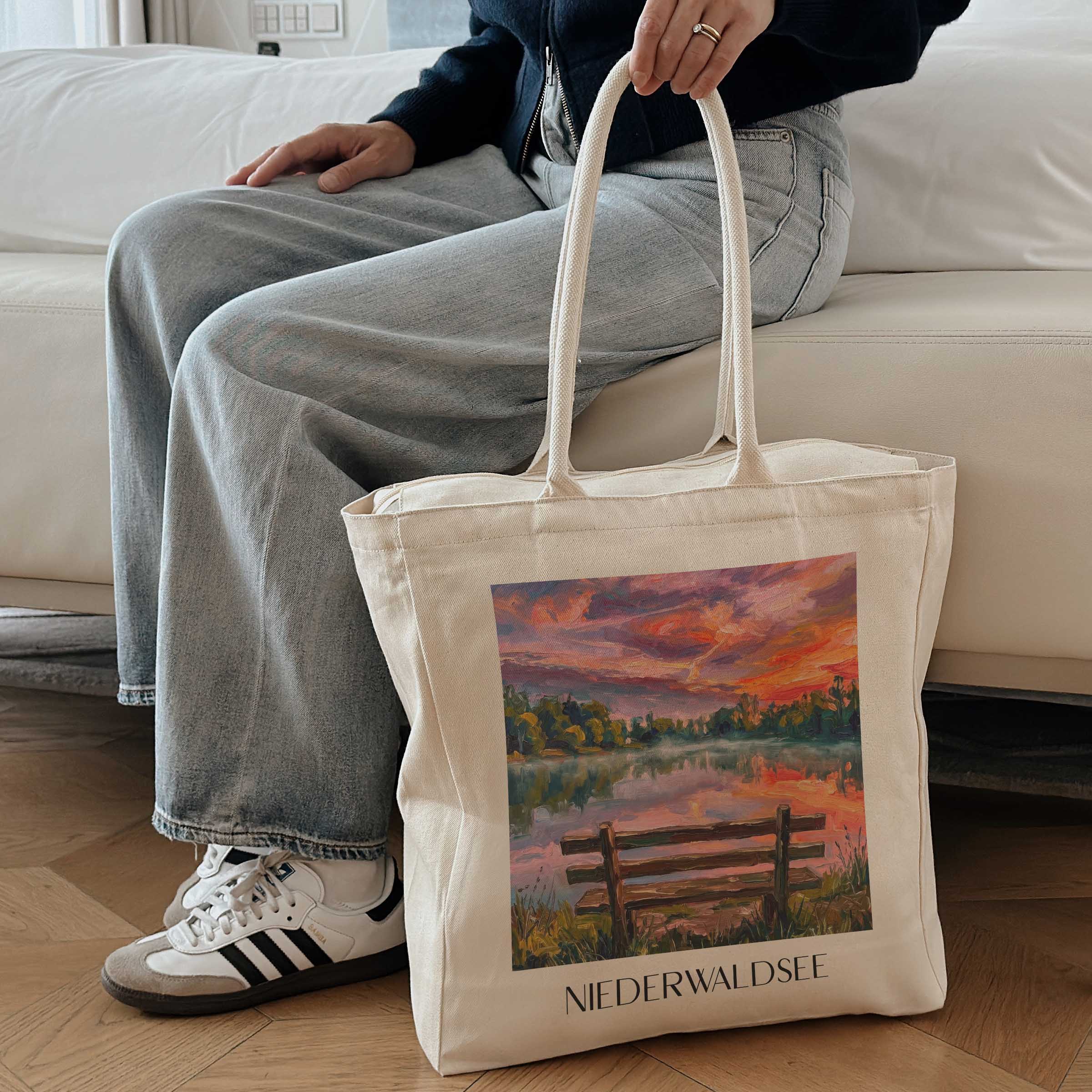 niederwaldsee-bensheim-deutschland-einkaufstasche-oil-painting-oelgemaelde