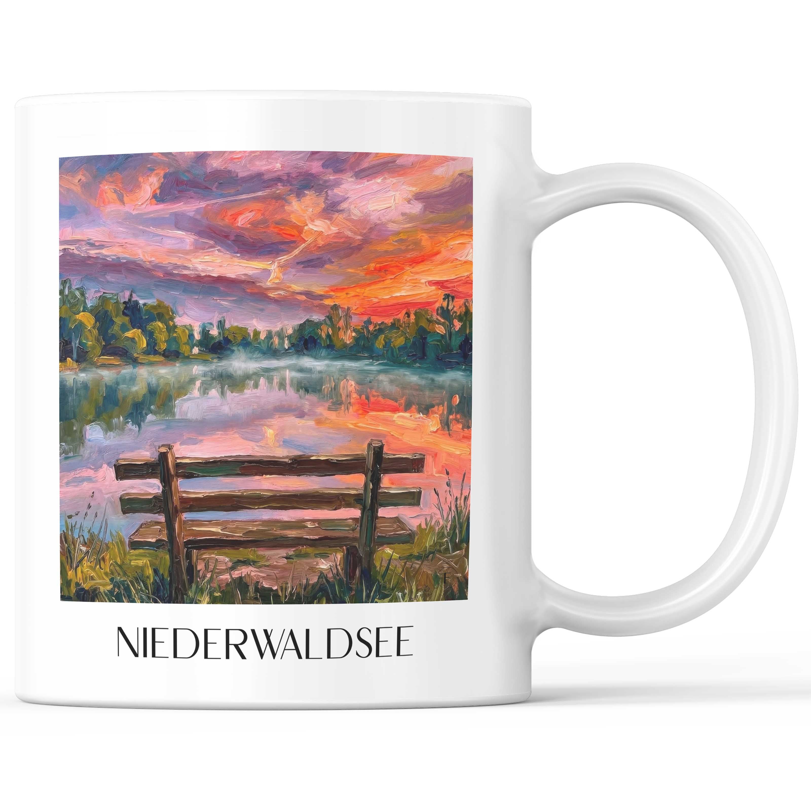 Niederwaldsee Kaffeebecher - Bensheim - Deutschland Becher - Kaffeetasse im Ölgemälde Stil