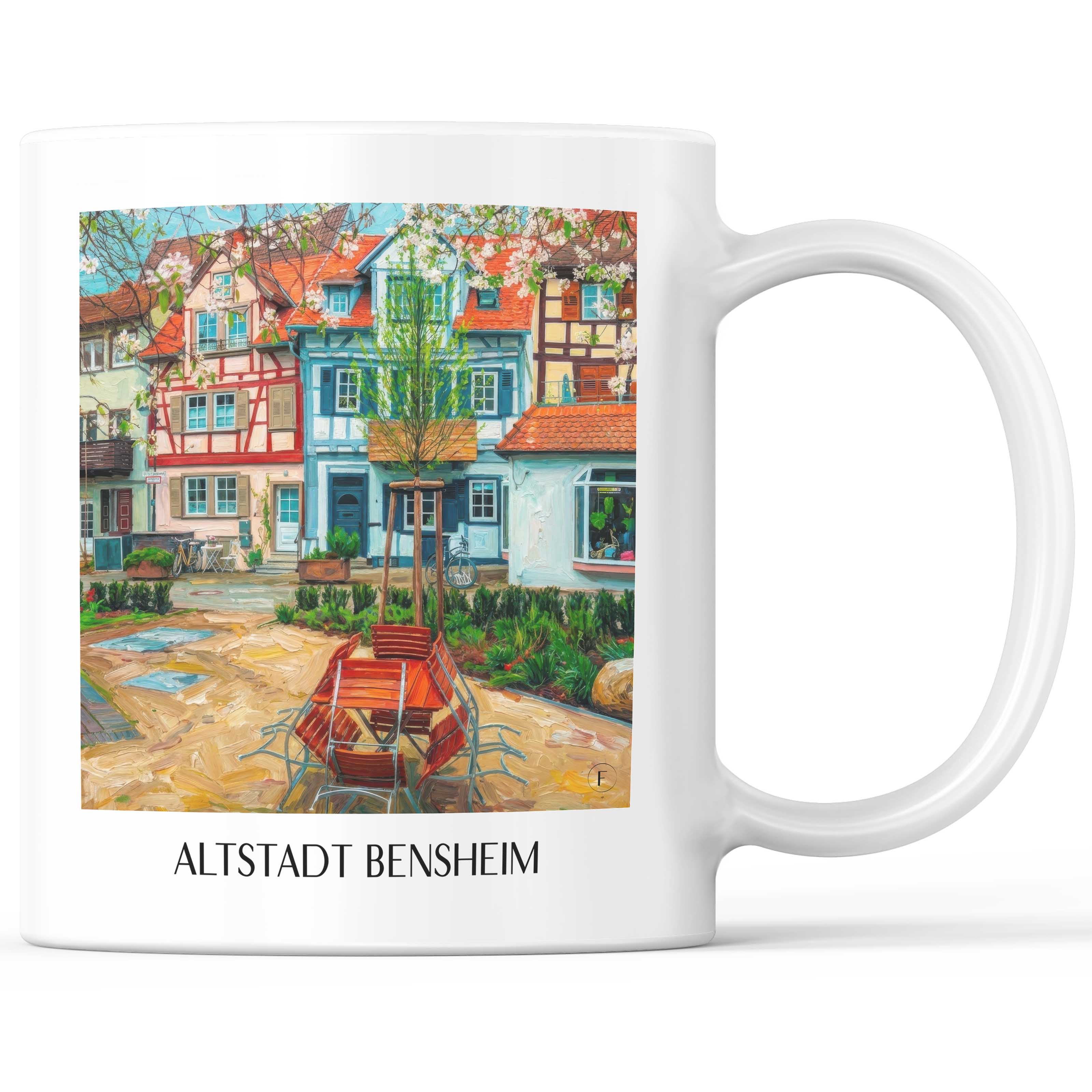 Altstadt Kaffeebecher - Bensheim - Deutschland Becher - Kaffeetasse im Ölgemälde Stil