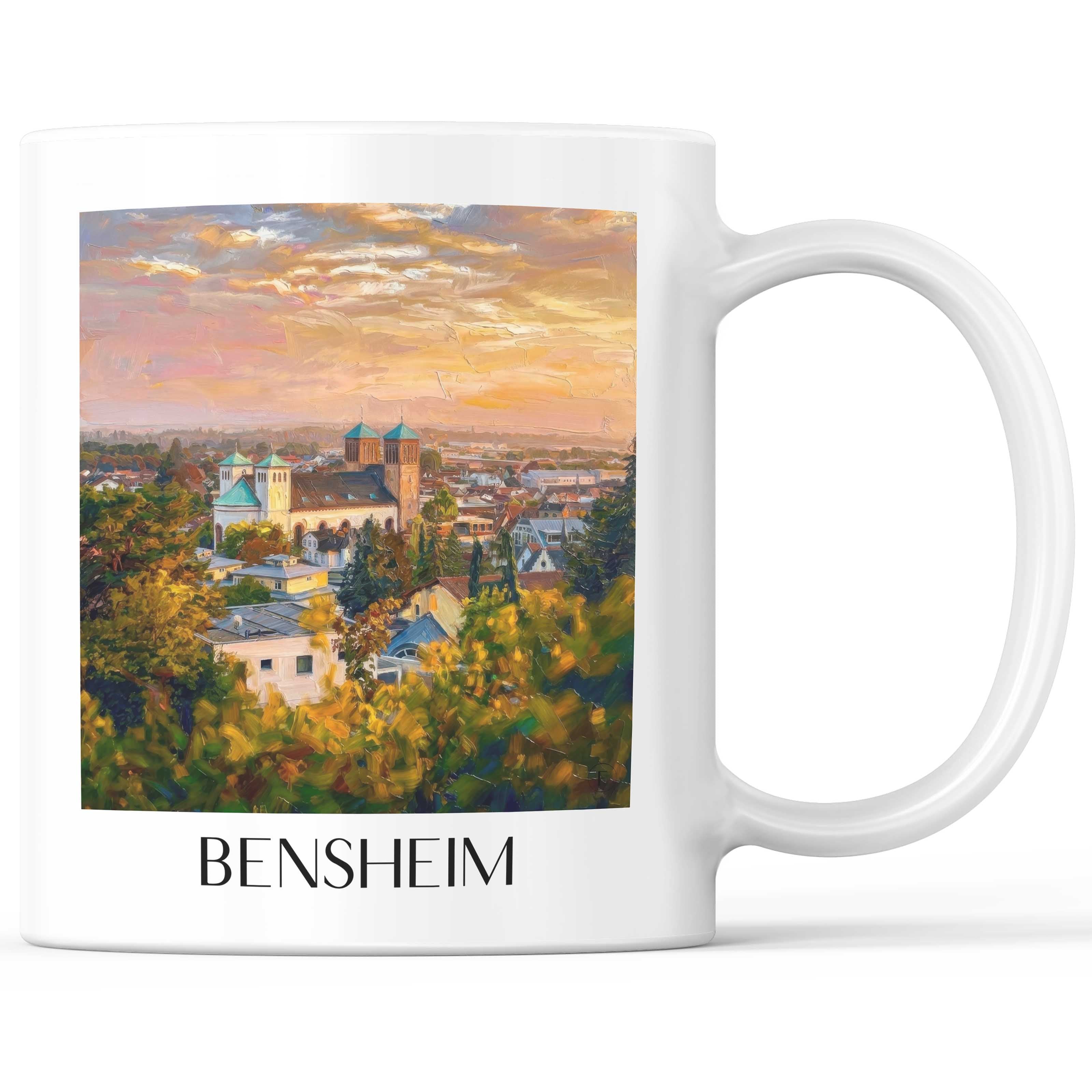 Bensheim Kaffeebecher - Südhessen - Deutschland Becher - Kaffeetasse im Ölgemälde Stil