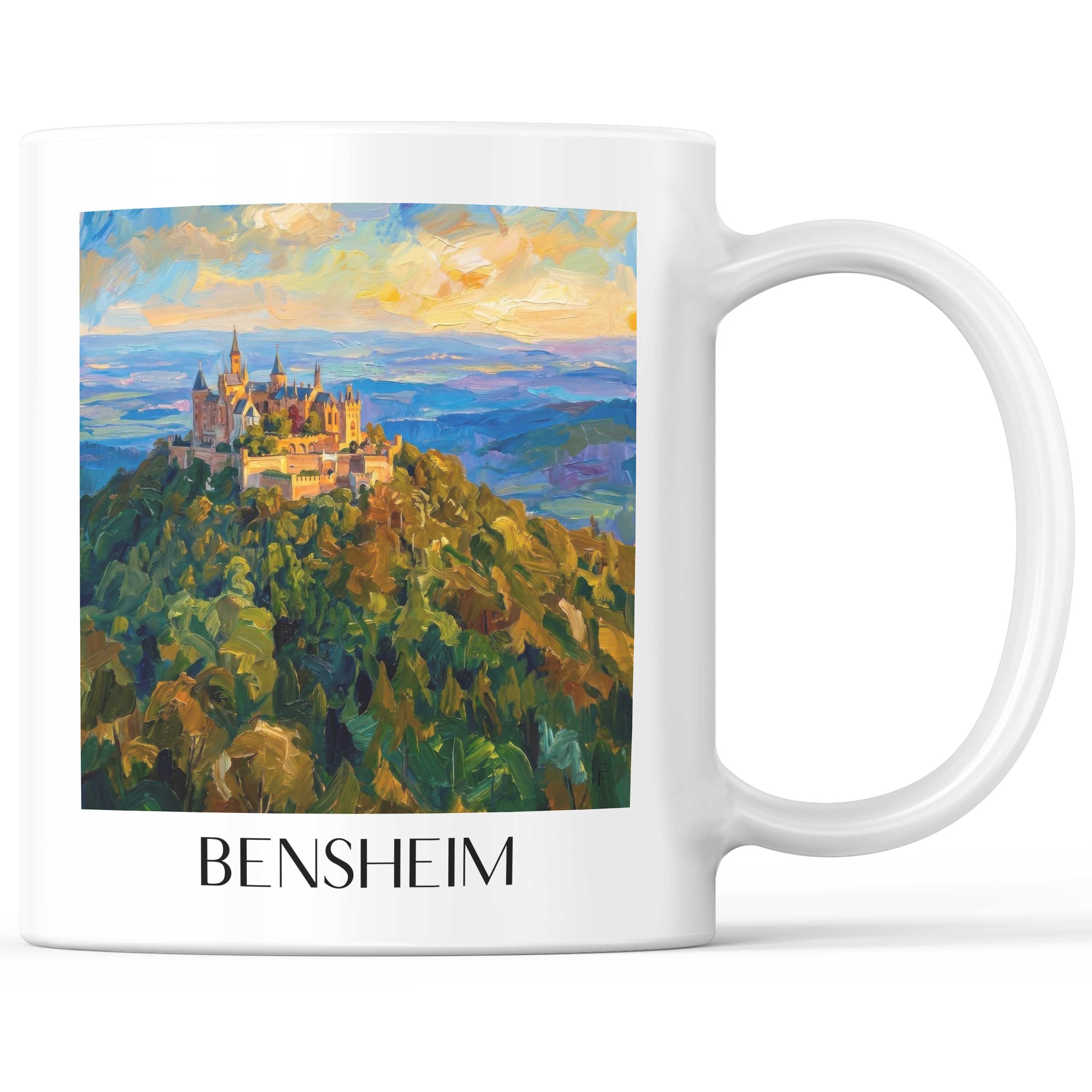 Bensheim (im Winter) Kaffeebecher - Südhessen - Deutschland Becher - Kaffeetasse im Ölgemälde Stil