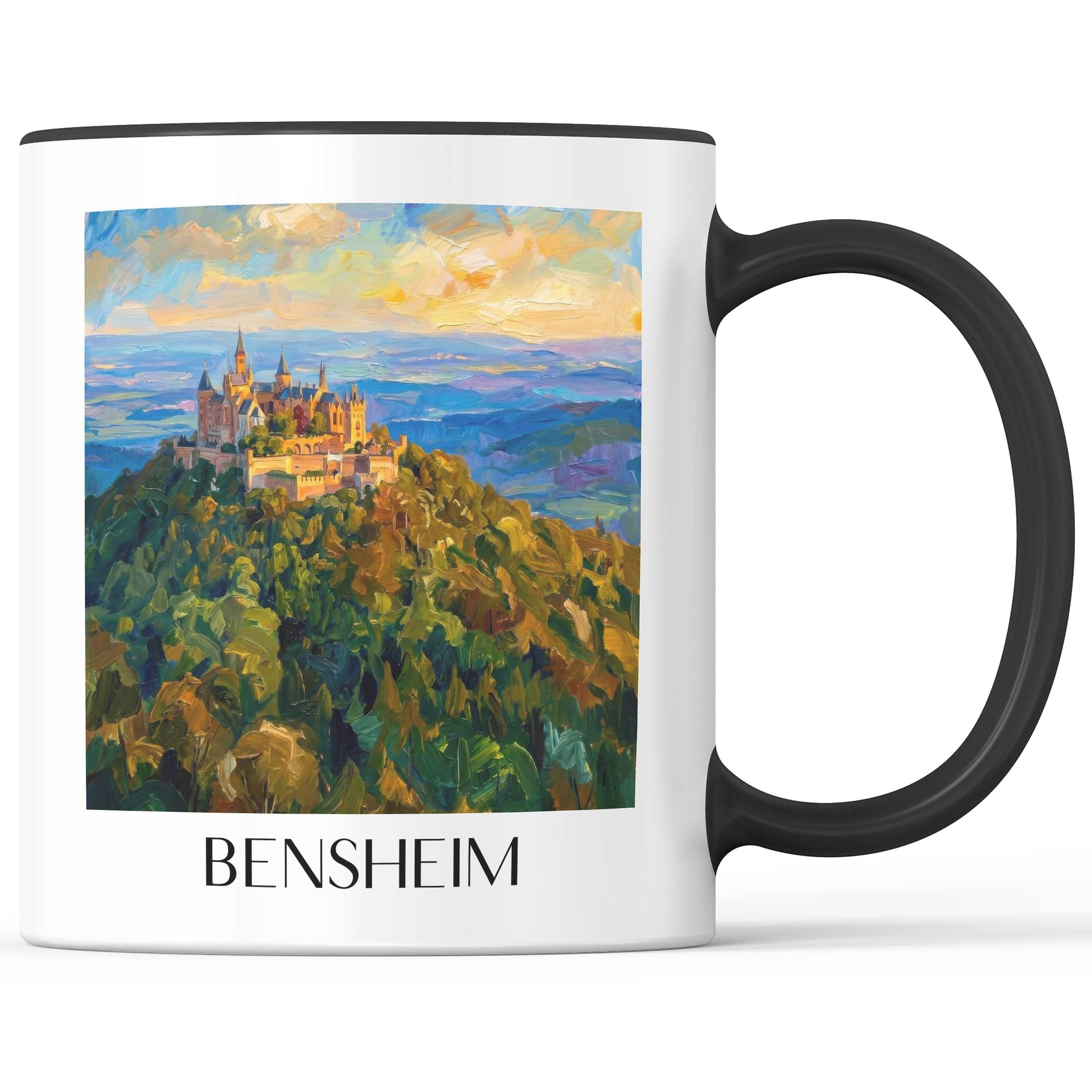 Bensheim (im Winter) Kaffeebecher - Südhessen - Deutschland Becher - Kaffeetasse im Ölgemälde Stil