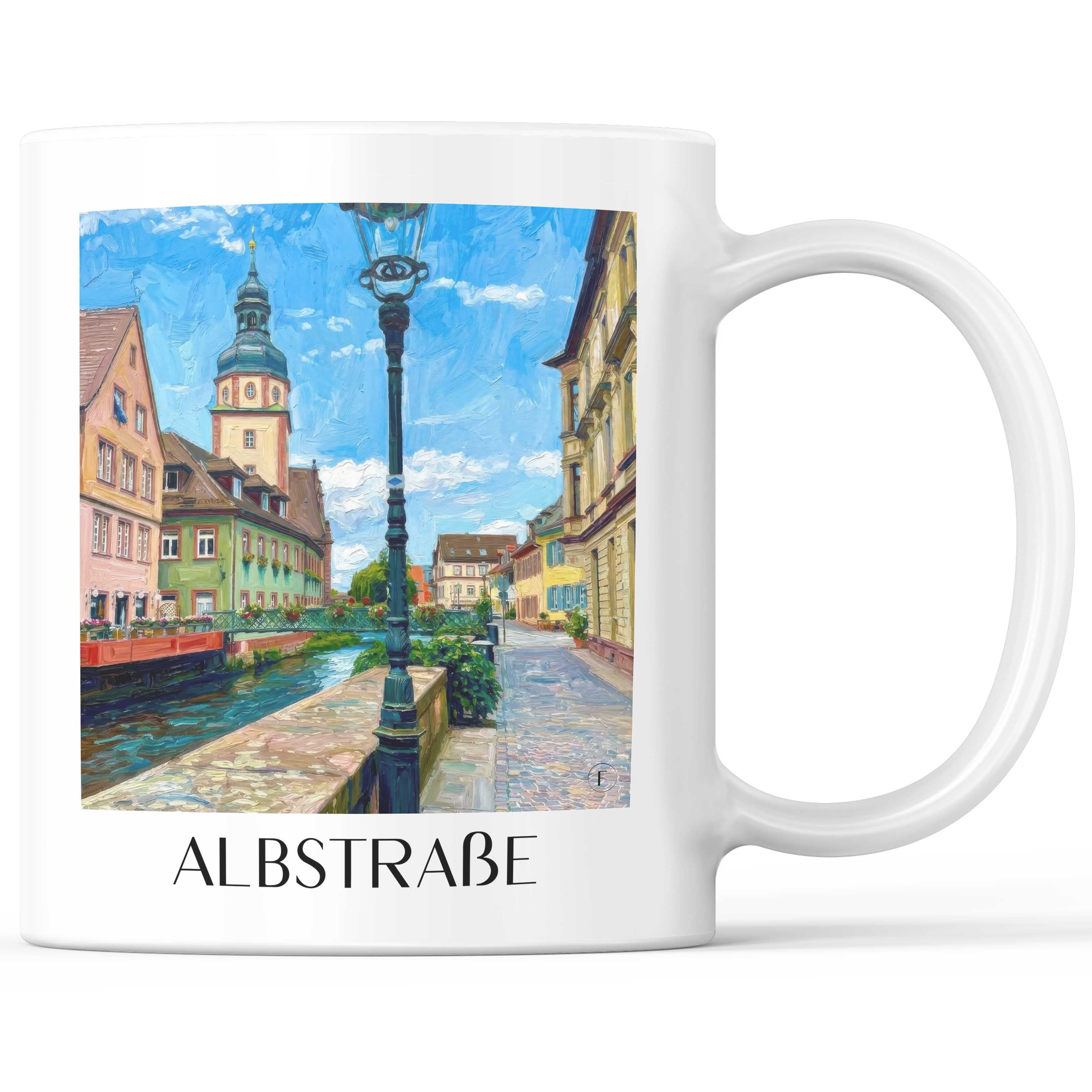Albstraße Kaffeebecher - Ettlingen - Deutschland Becher - Kaffeetasse im Ölgemälde Stil