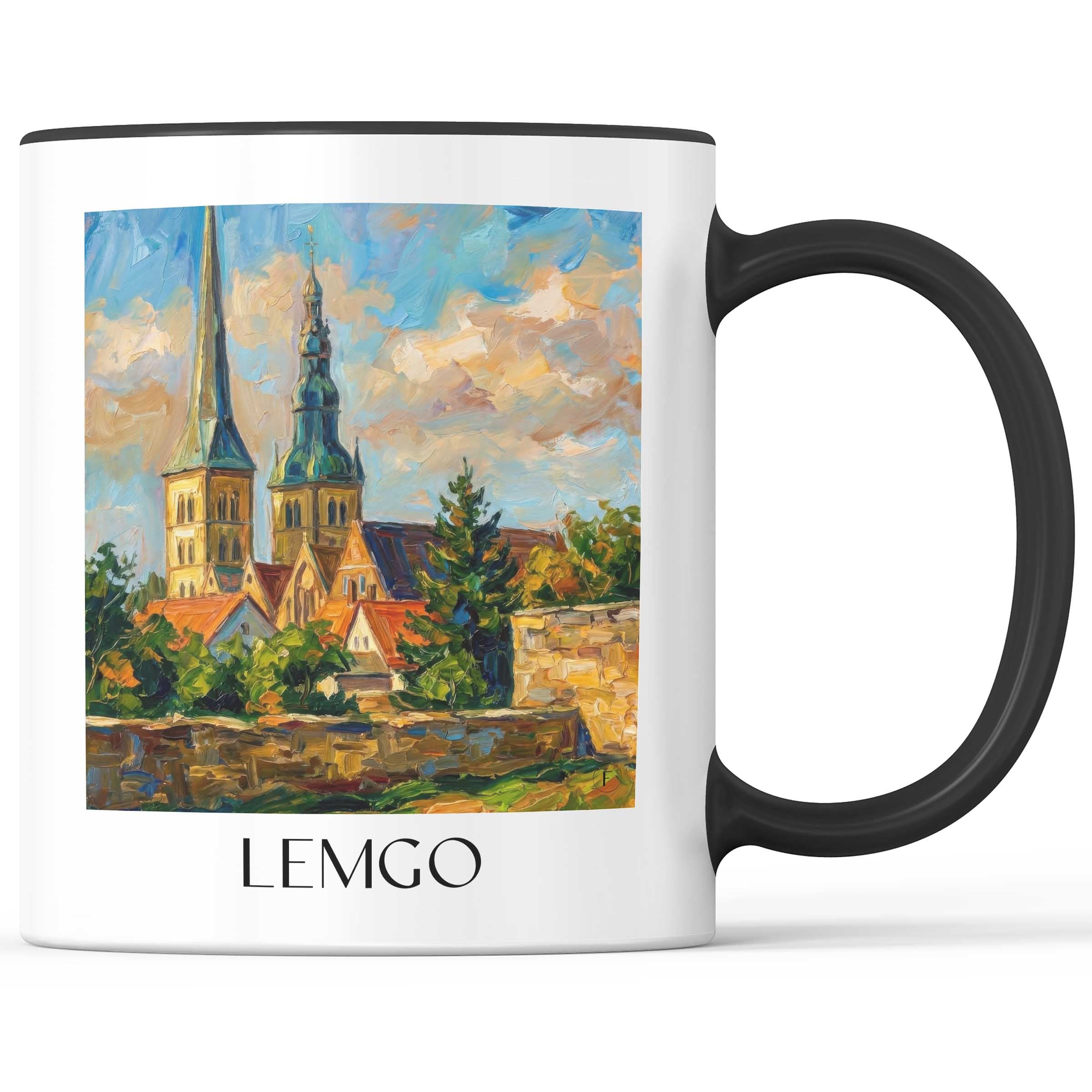 Lemgo (im Winter) Kaffeebecher - Ostwestfalen - Deutschland Becher - Kaffeetasse im Ölgemälde Stil