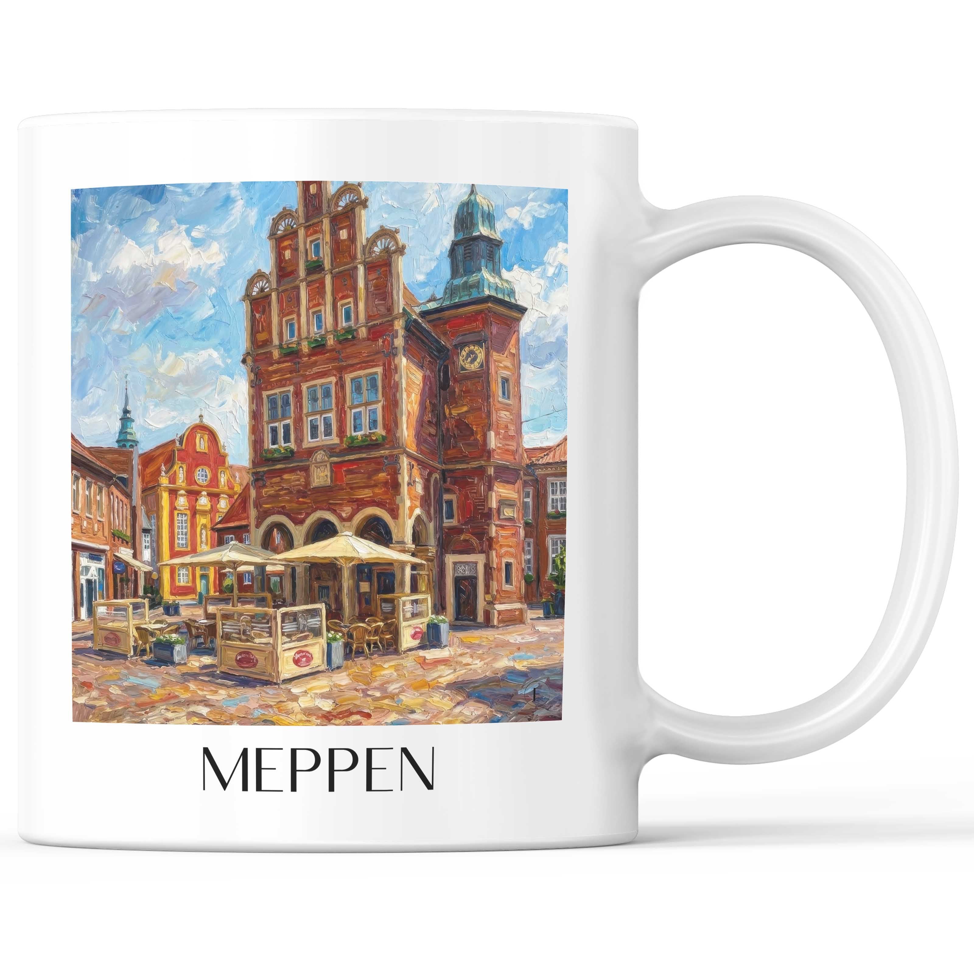 Meppen Kaffeebecher - Niedersachsen - Deutschland Becher - Kaffeetasse im Ölgemälde Stil
