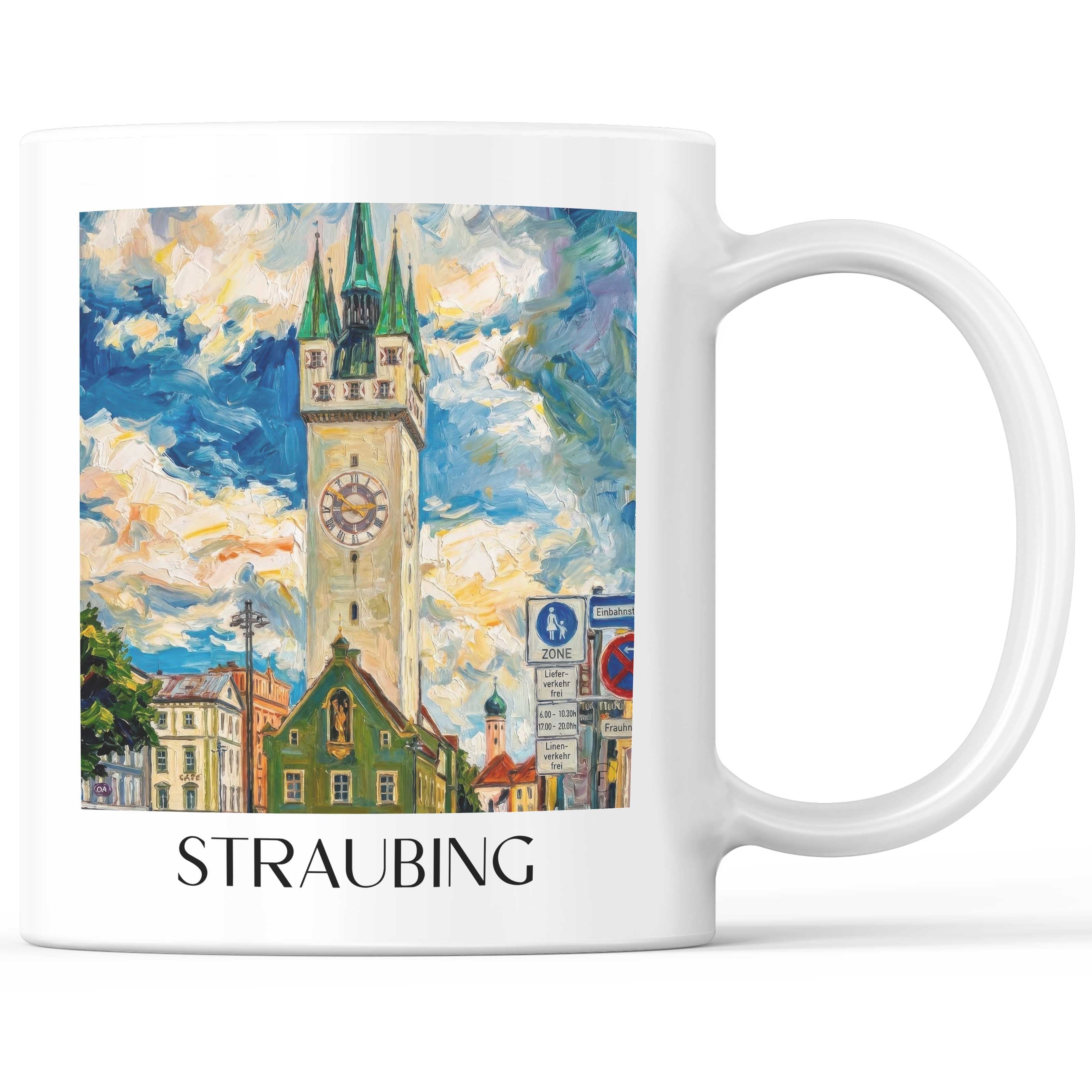 Straubing Kaffeebecher - Niederbayern - Deutschland Becher - Kaffeetasse im Ölgemälde Stil