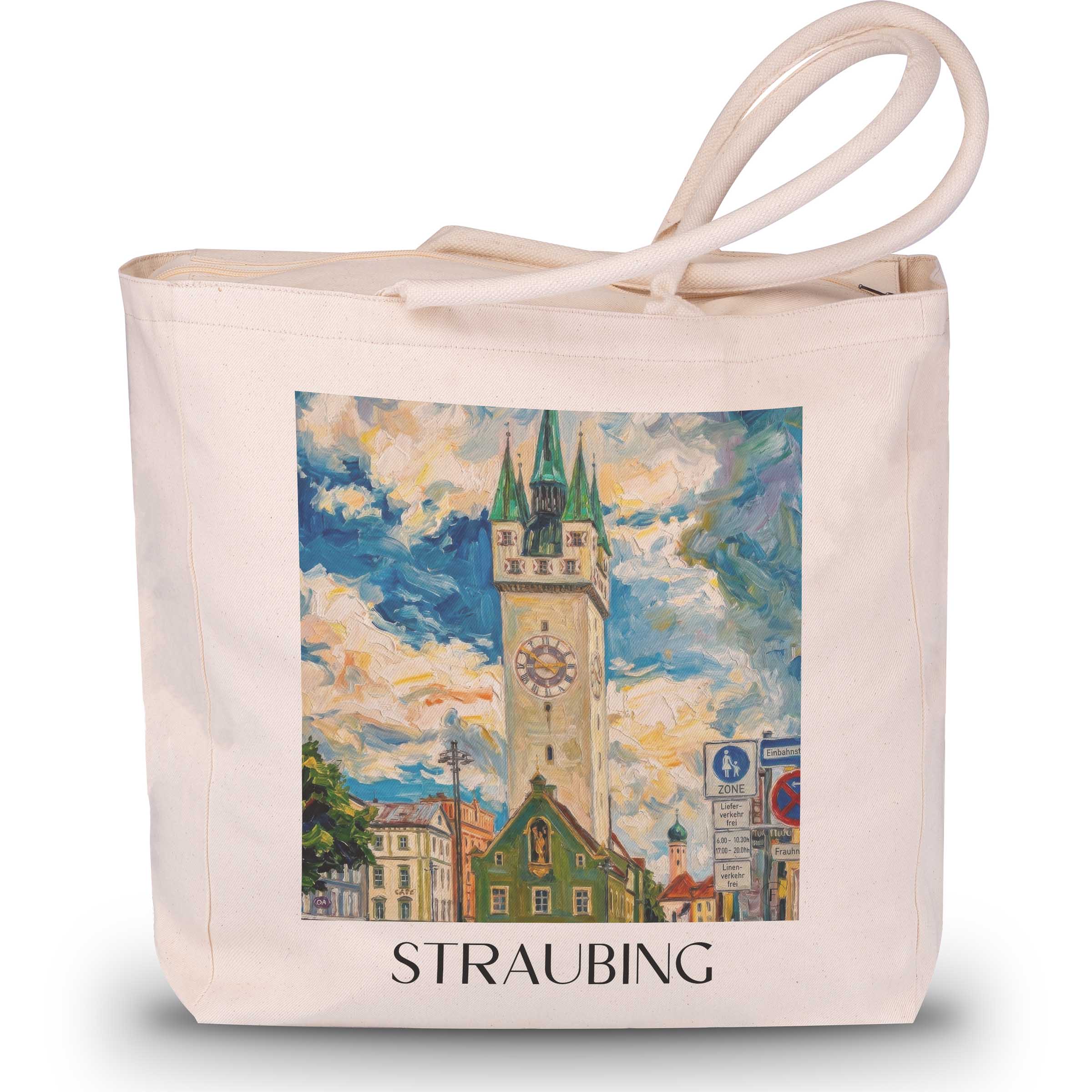 Straubing Shopping Tasche - Niederbayern - Deutschland Tote Bag - Einkaufstasche im Ölgemälde Stil