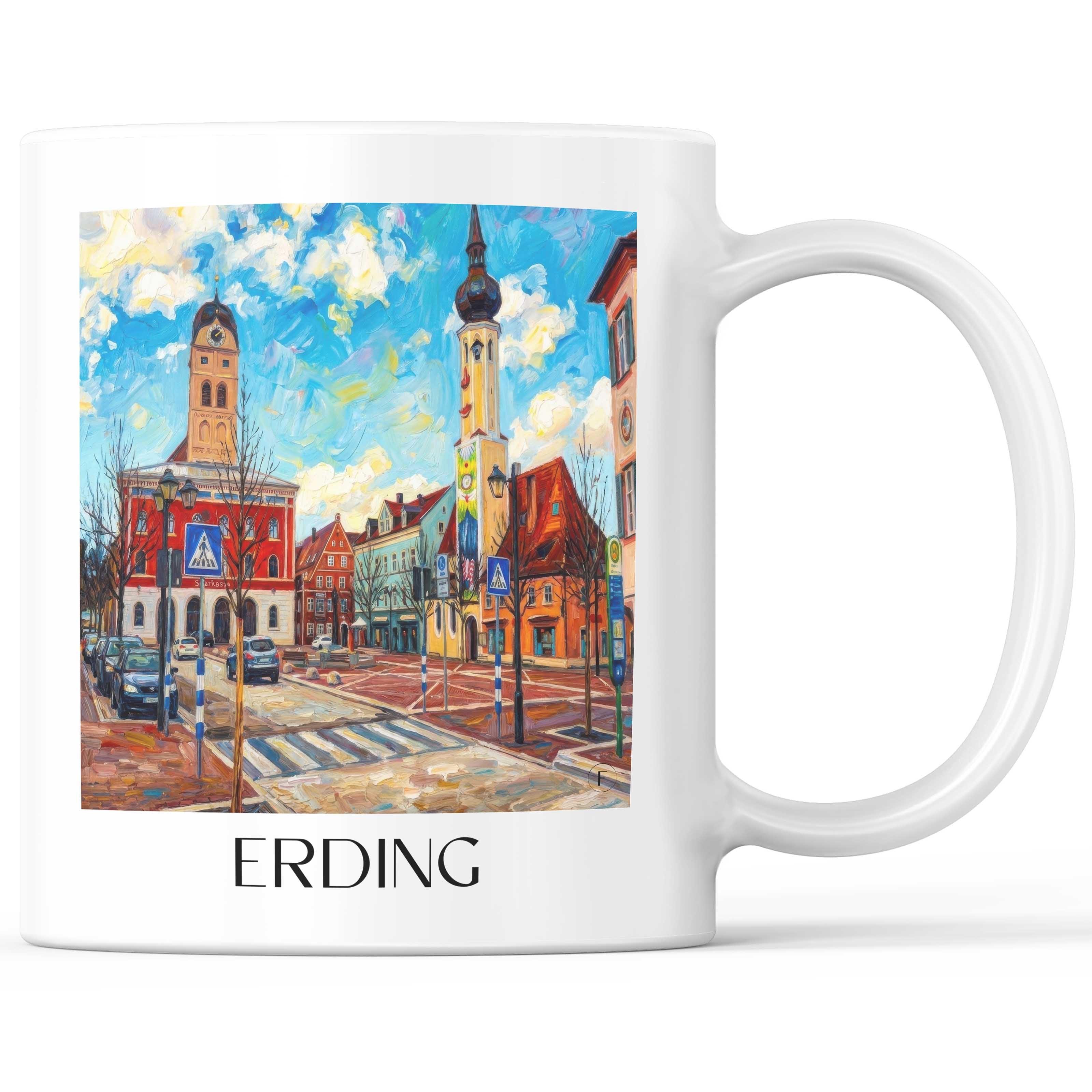 Erding Kaffeebecher - Oberbayern - Deutschland Becher - Kaffeetasse im Ölgemälde Stil