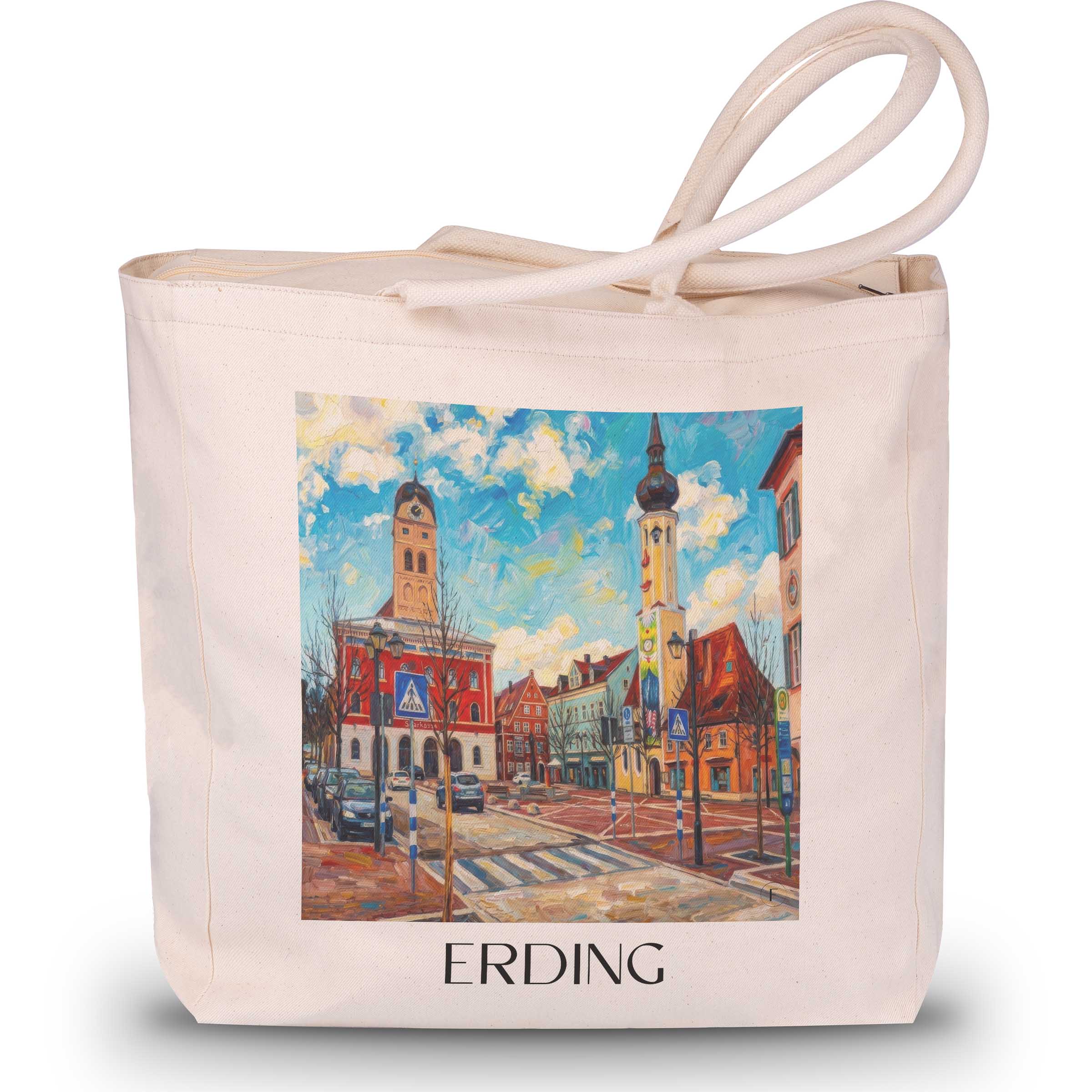 Erding Shopping Tasche - Oberbayern - Deutschland Tote Bag - Einkaufstasche im Ölgemälde Stil