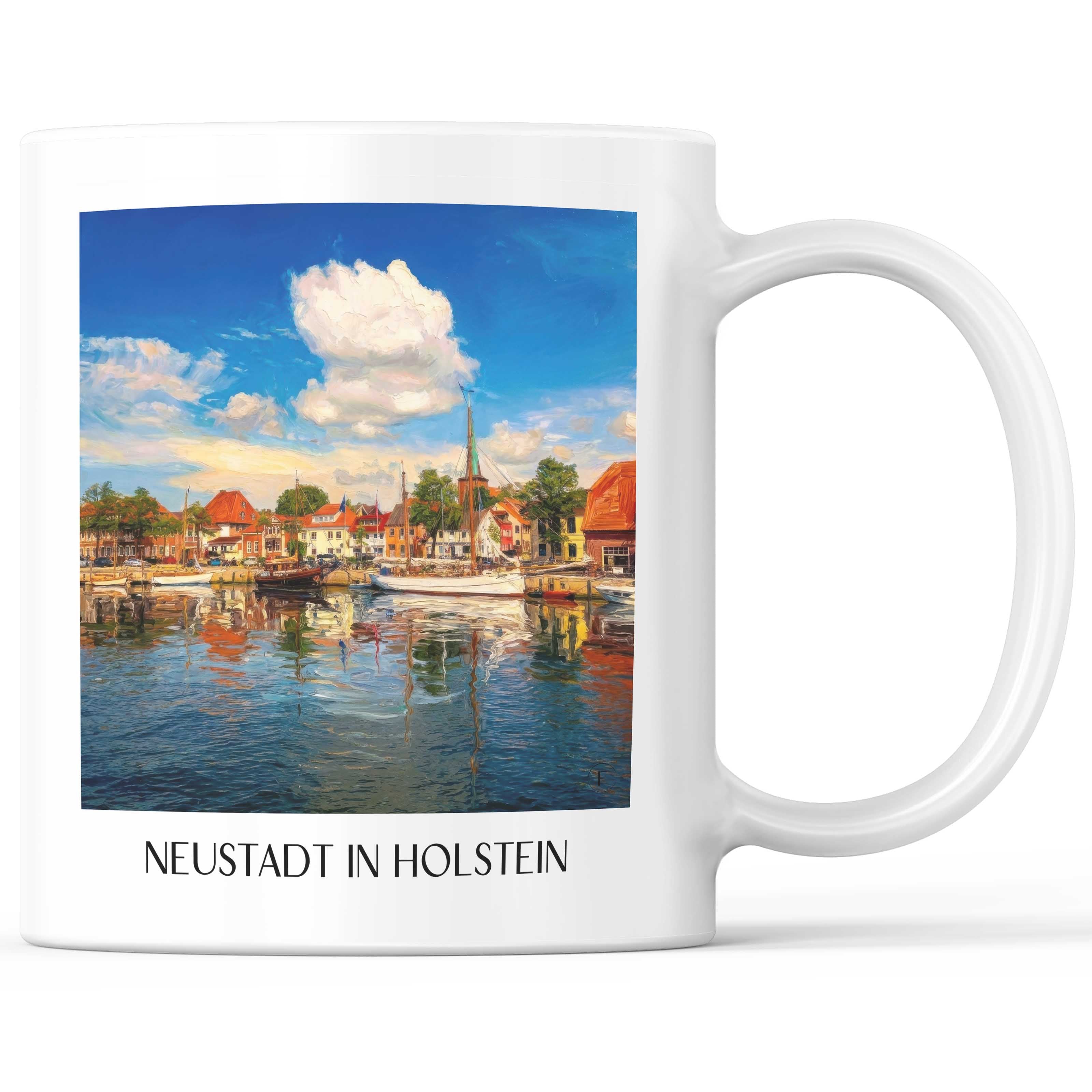 Neustadt in Holstein Kaffeebecher - Ostholstein - Deutschland Becher - Kaffeetasse im Ölgemälde Stil