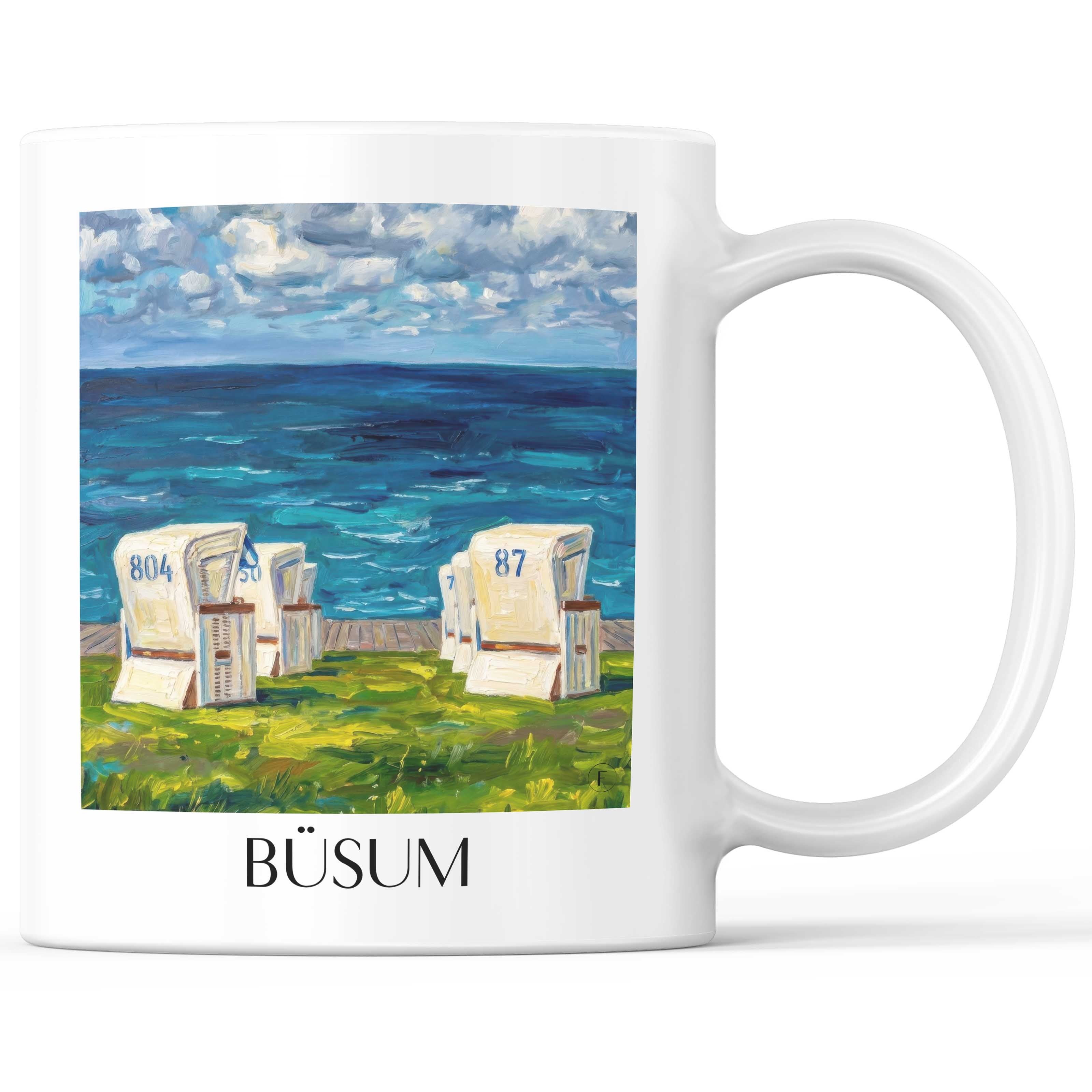 Büsum Kaffeebecher - Schleswig-Holstein - Deutschland Becher - Kaffeetasse im Ölgemälde Stil