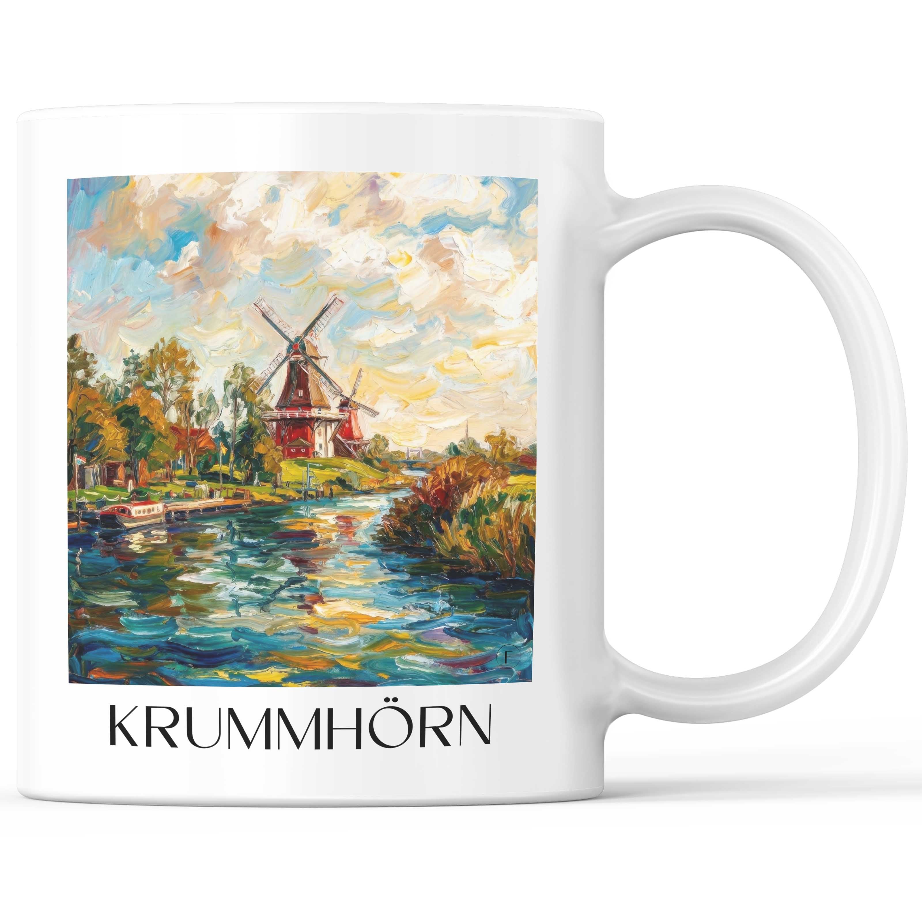 Krummhörn Kaffeebecher - Ostfriesland - Deutschland Becher - Kaffeetasse im Ölgemälde Stil
