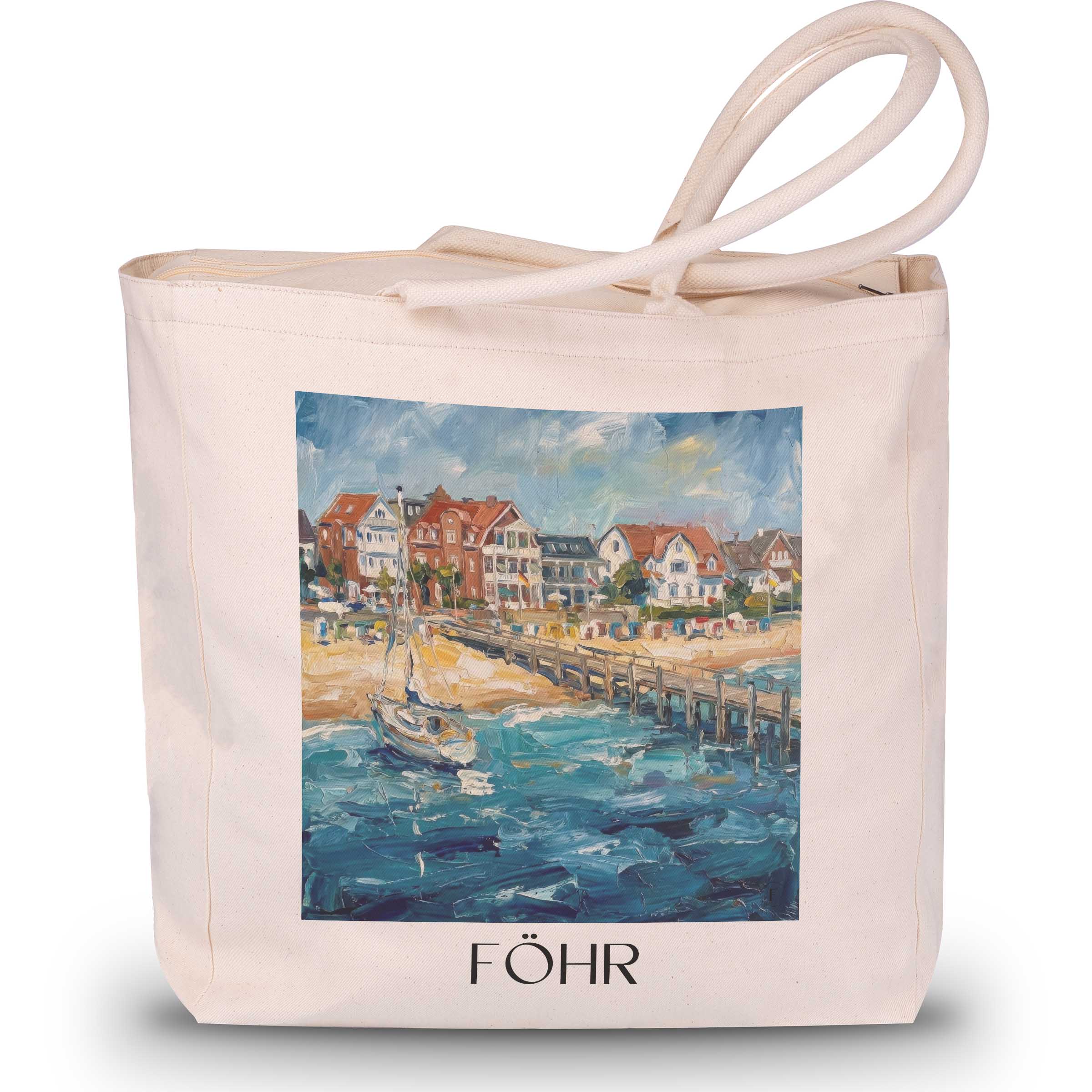 Föhr Shopping Tasche - Schleswig-Holstein - Deutschland Tote Bag - Einkaufstasche im Ölgemälde Stil