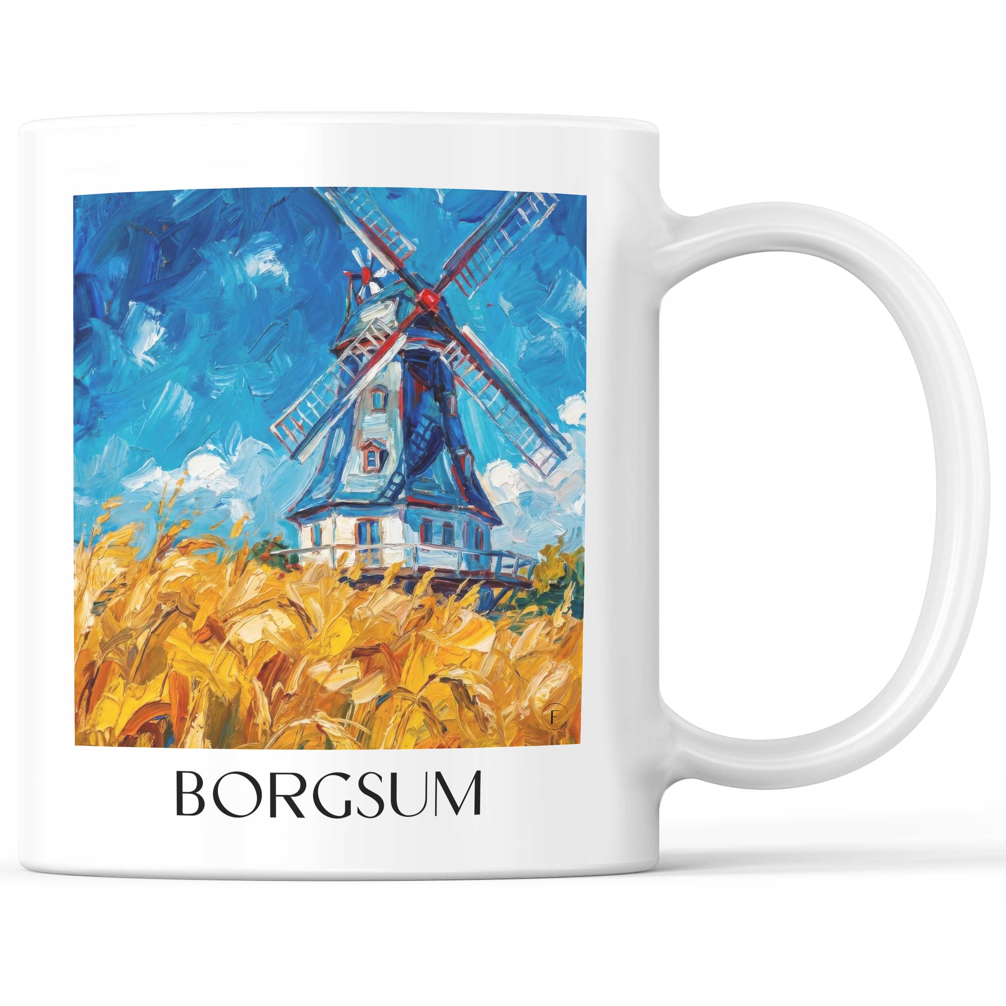 Borgsum Kaffeebecher - Schleswig-Holstein - Deutschland Becher - Kaffeetasse im Ölgemälde Stil