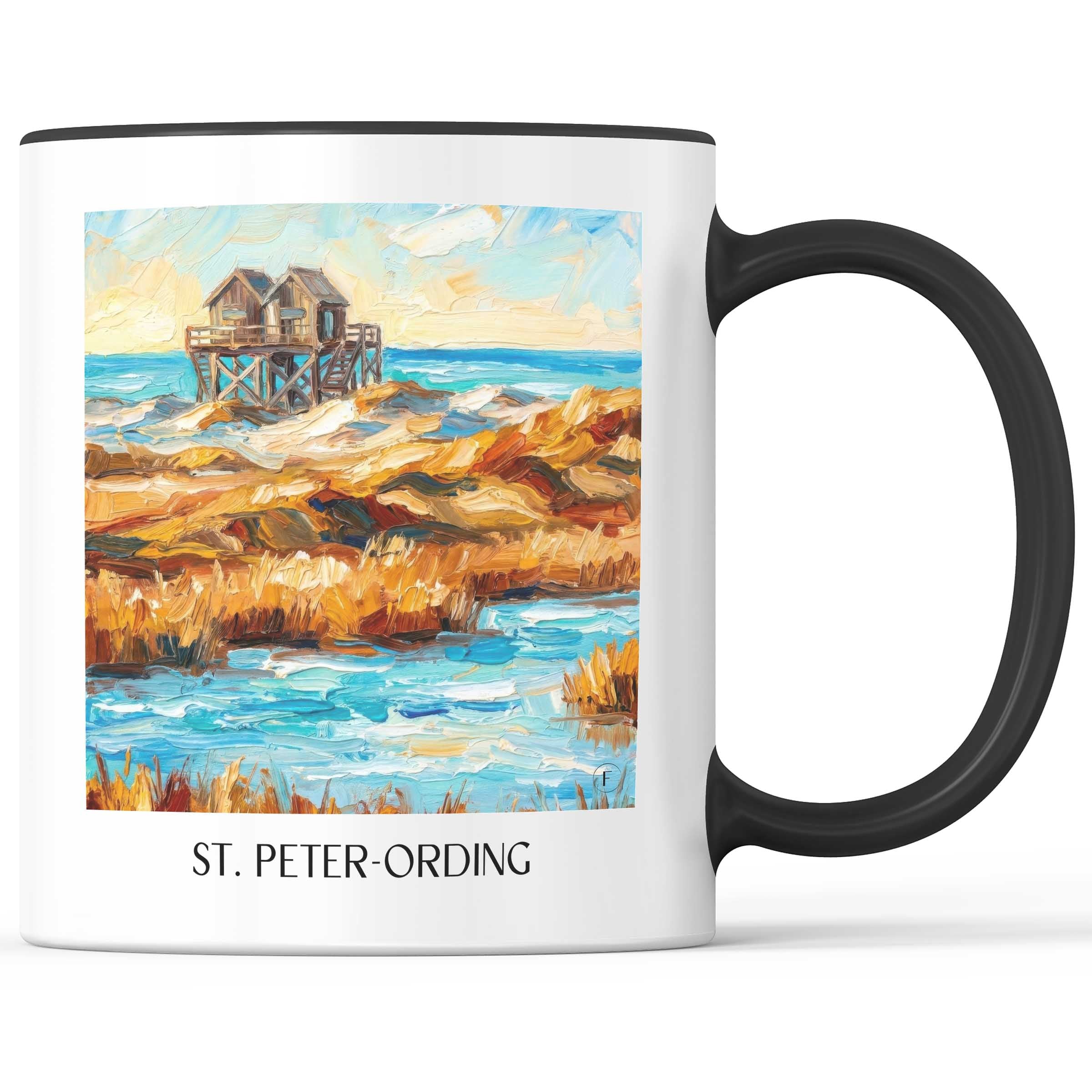 Sankt Peter-Ording Kaffeebecher - Schleswig-Holstein - Deutschland Becher - Kaffeetasse im Ölgemälde Stil