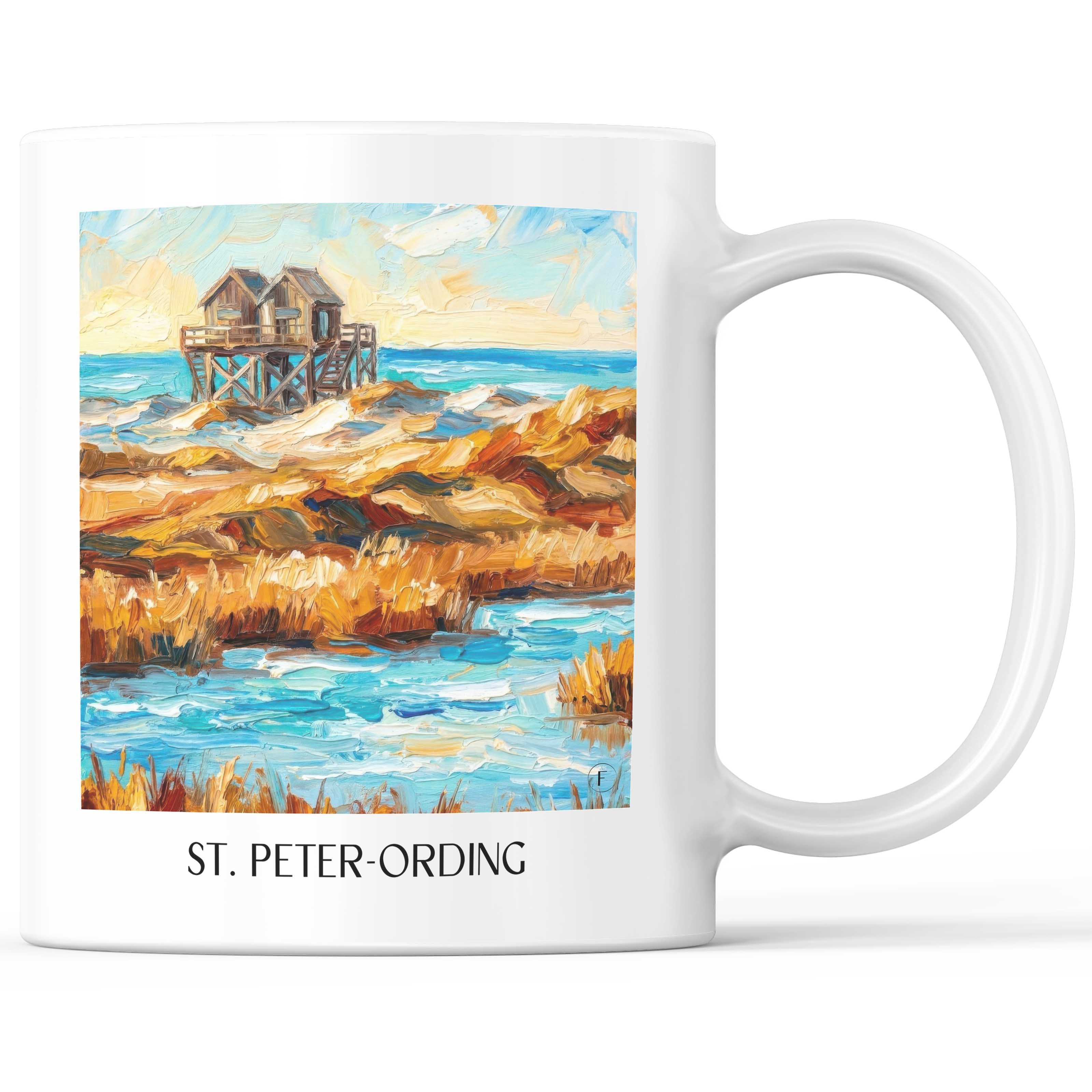 Sankt Peter-Ording Kaffeebecher - Schleswig-Holstein - Deutschland Becher - Kaffeetasse im Ölgemälde Stil