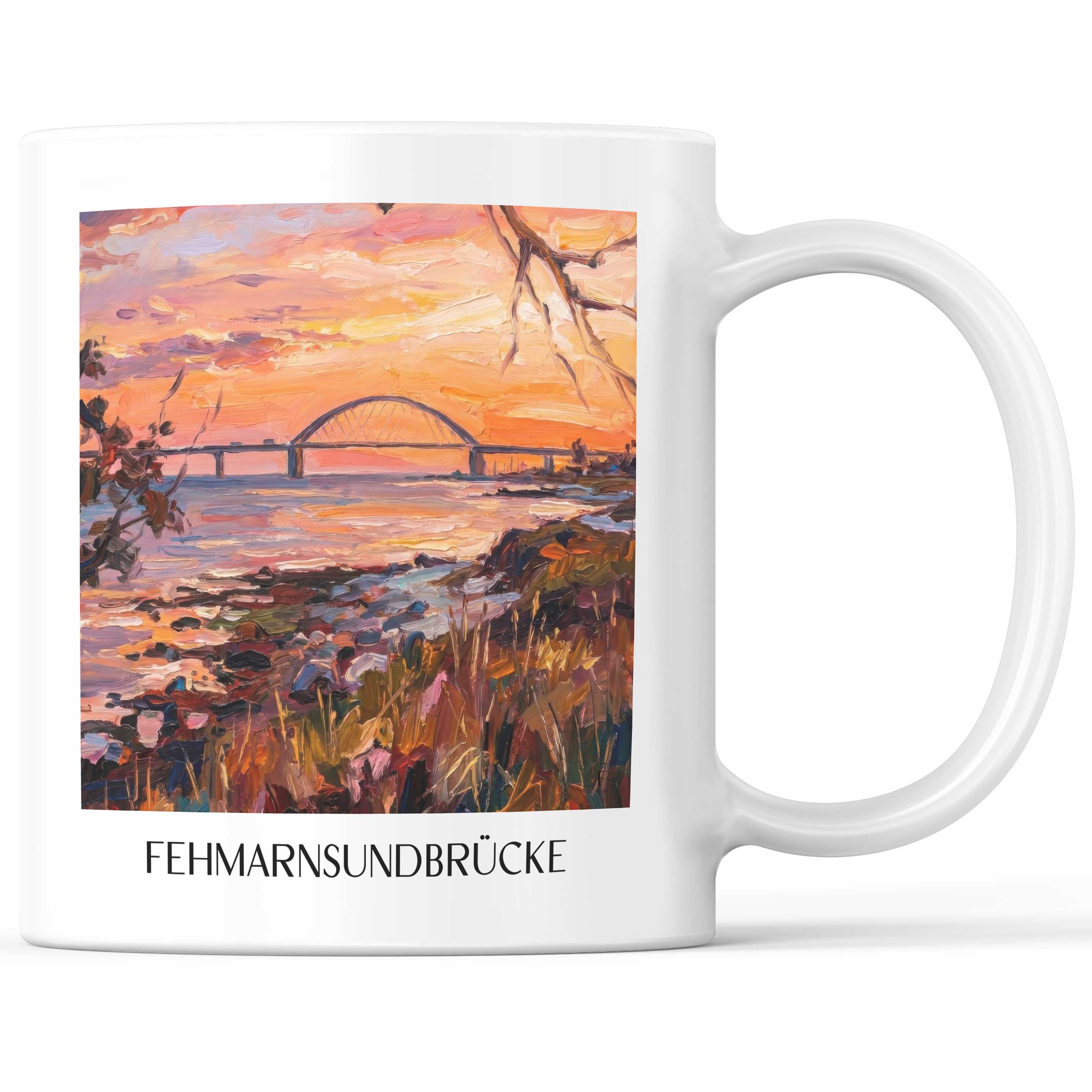 Fehmarnsundbrücke Kaffeebecher - Schleswig-Holstein - Deutschland Becher - Kaffeetasse im Ölgemälde Stil