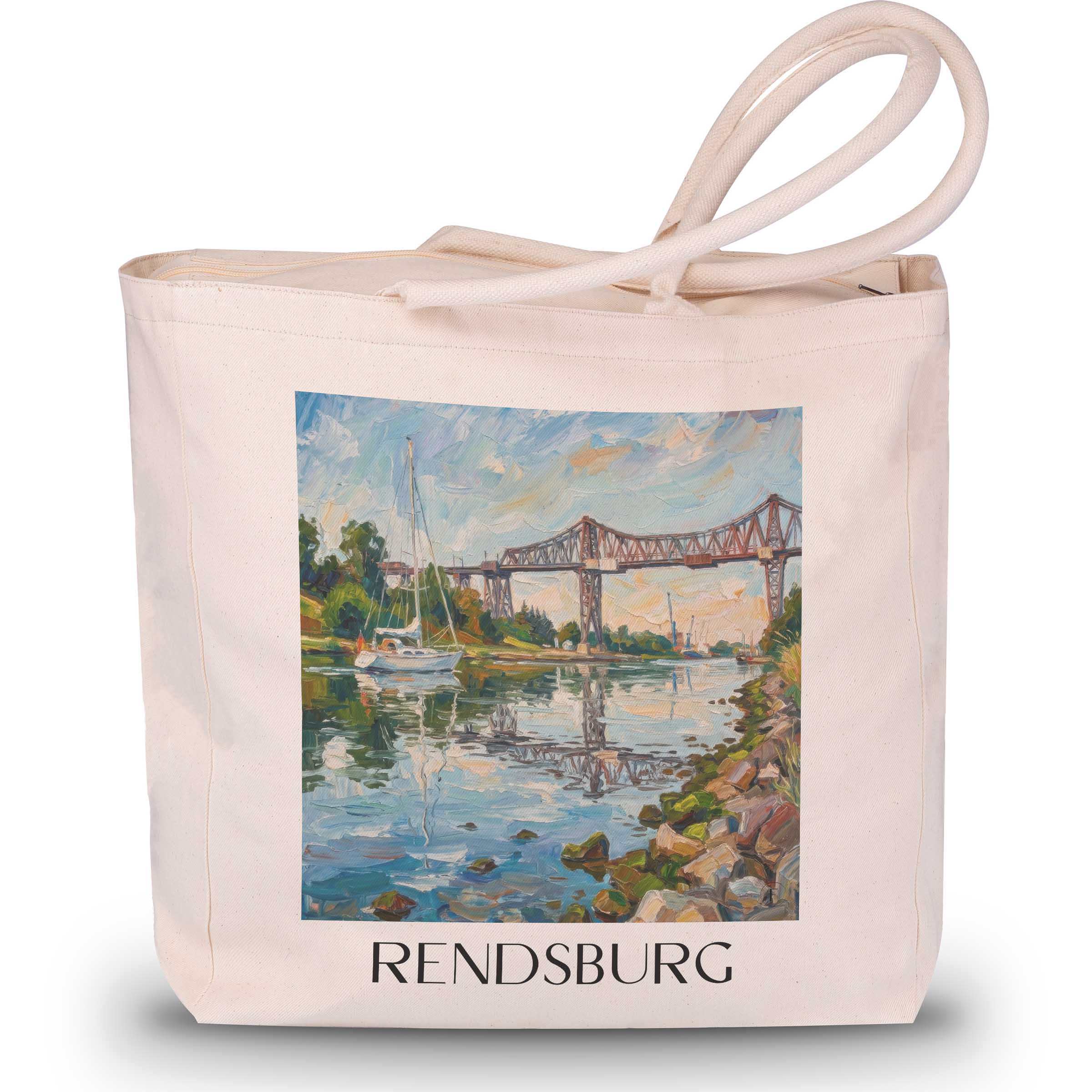 Rendsburg Shopping Tasche - Mittelholstein - Deutschland Tote Bag - Einkaufstasche im Ölgemälde Stil